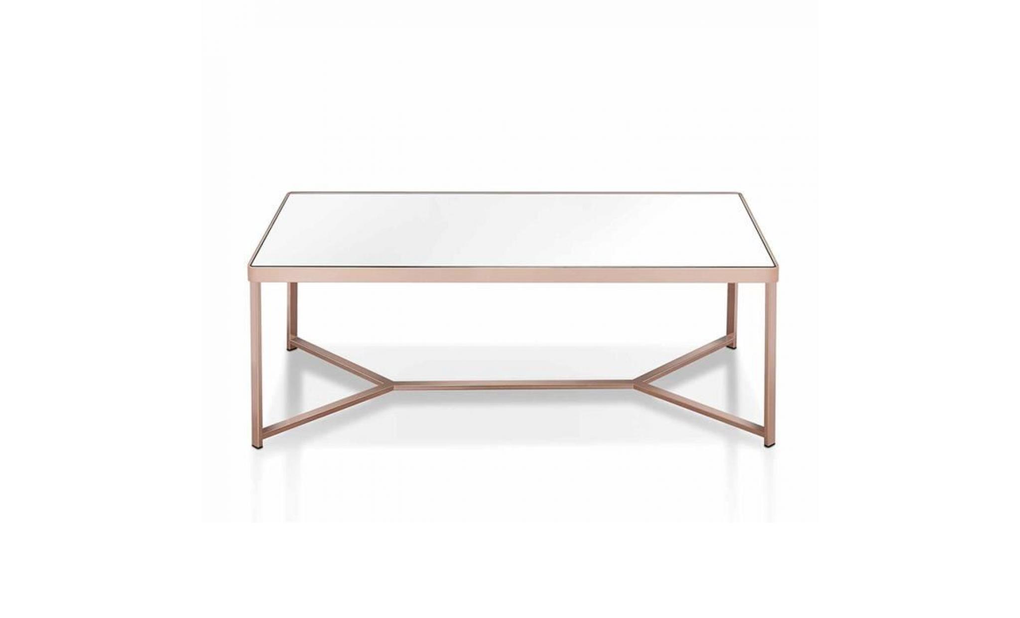 table basse en verre à surface miroir table à thé rectangulaire avec cadre en métal pas cher