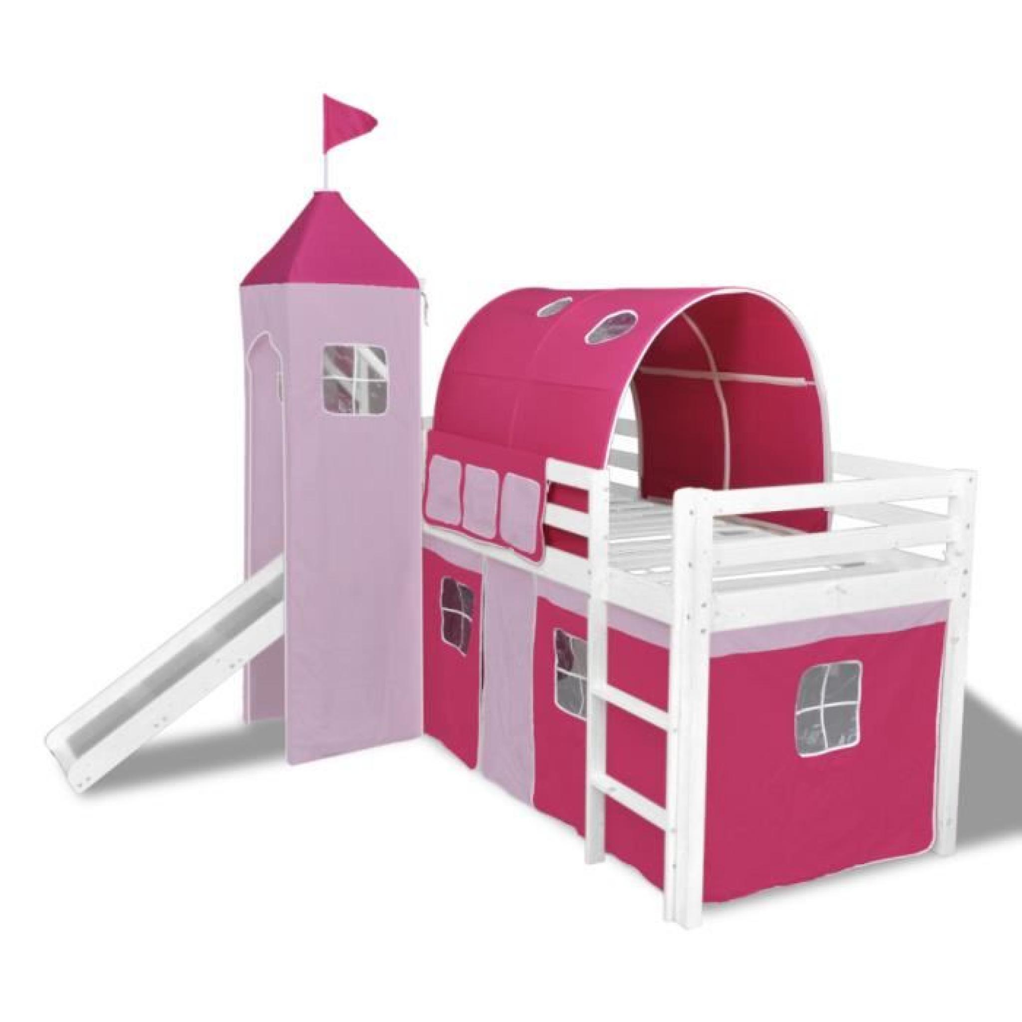 Ce lit mezzanine avec son toboggan est idéal pour les filles ! De conception du thème des rose-château princesse, ce lit offre un...