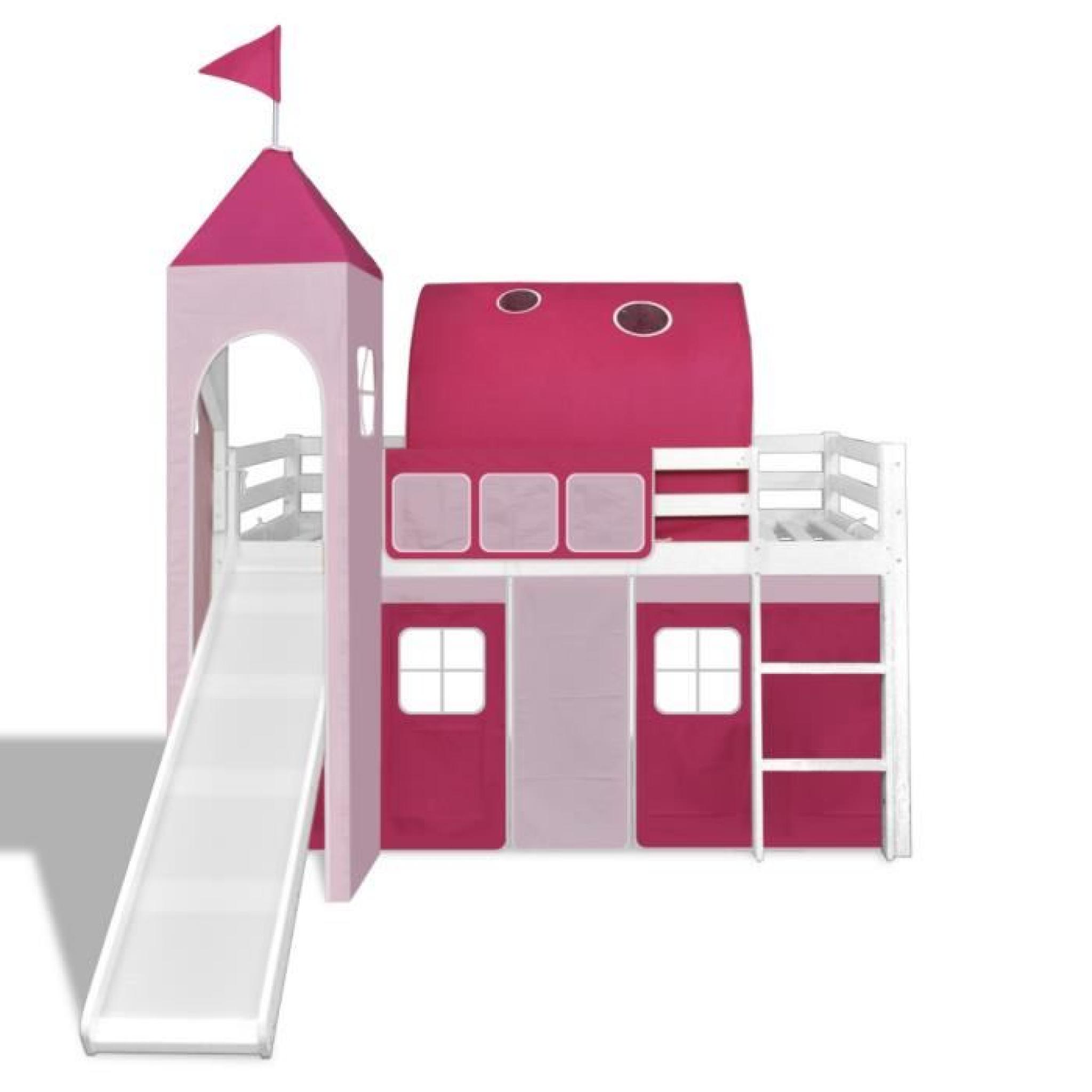 Ce lit mezzanine avec son toboggan est idéal pour les filles ! De conception du thème des rose-château princesse, ce lit offre un... pas cher