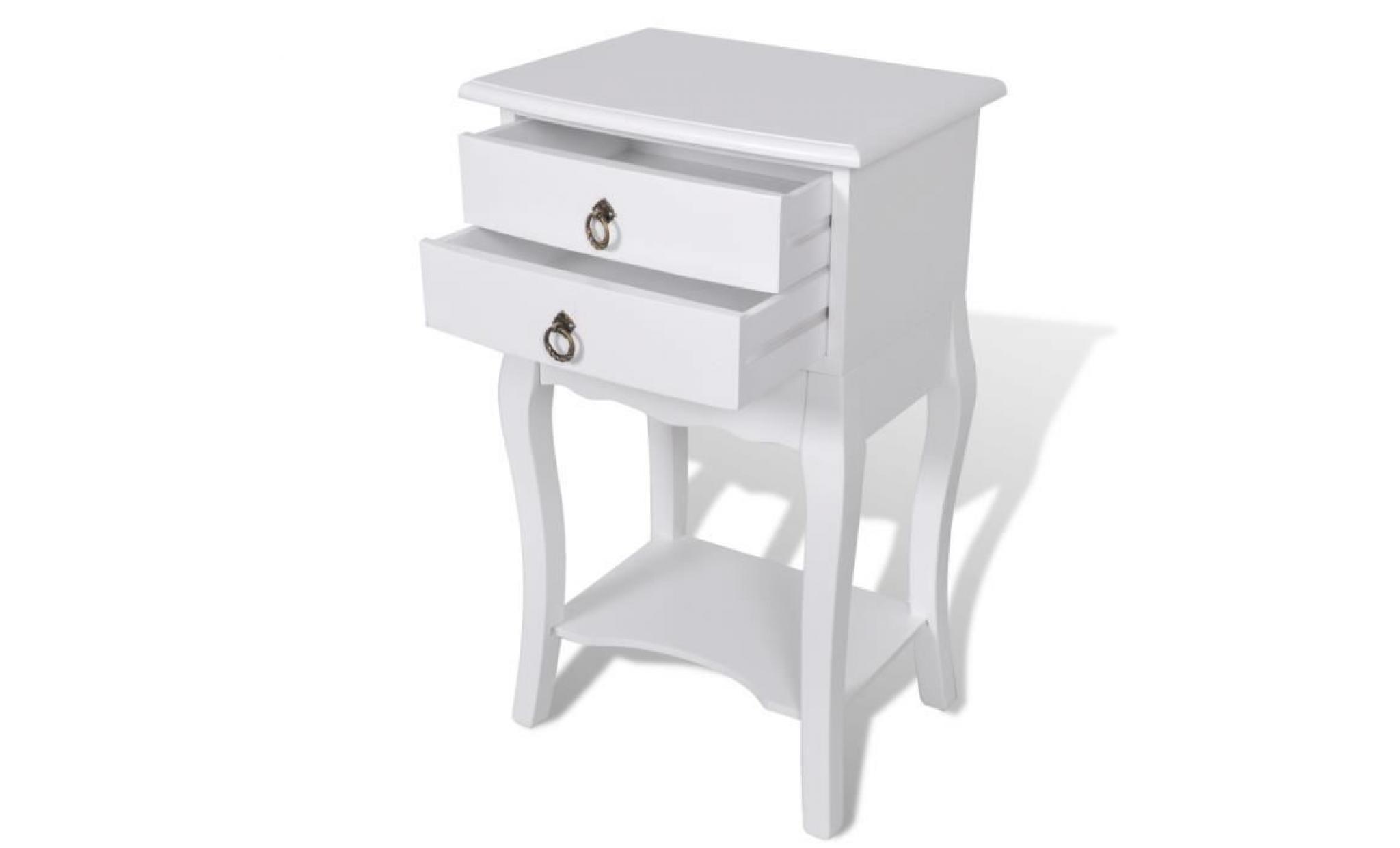 cette table blanche, au design simple et élégant, est munie de 2 tiroirs. elle peut être placée à côté de la tête du lit ou à côt... pas cher