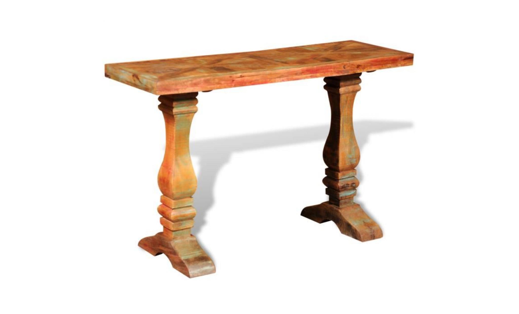 cette table de console recyclée de style antique est un accessoire intemporel pour votre maison. sa partie supérieure solide en b...