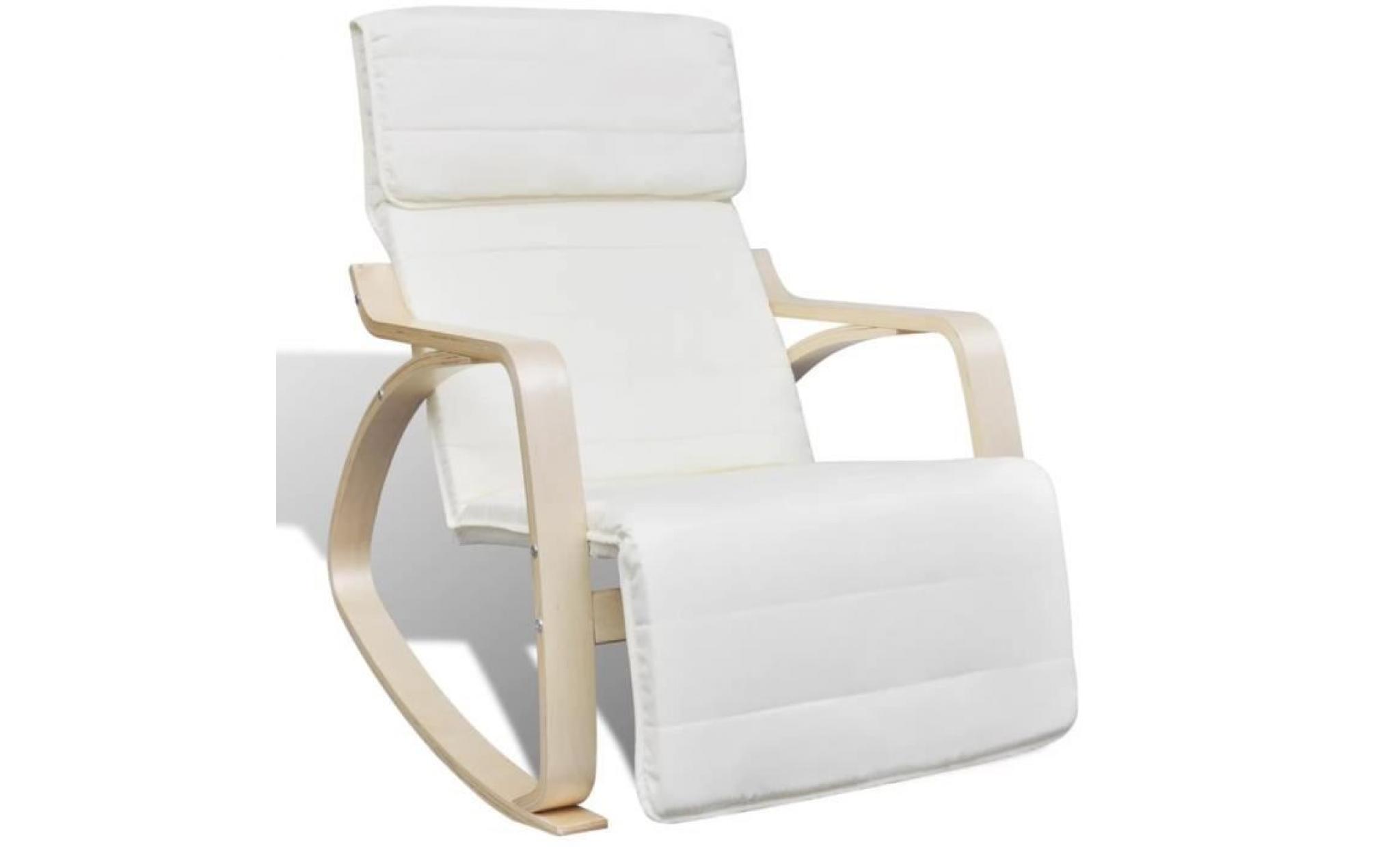chaise à bascule avec cadre en bois cintré tissu réglable crème