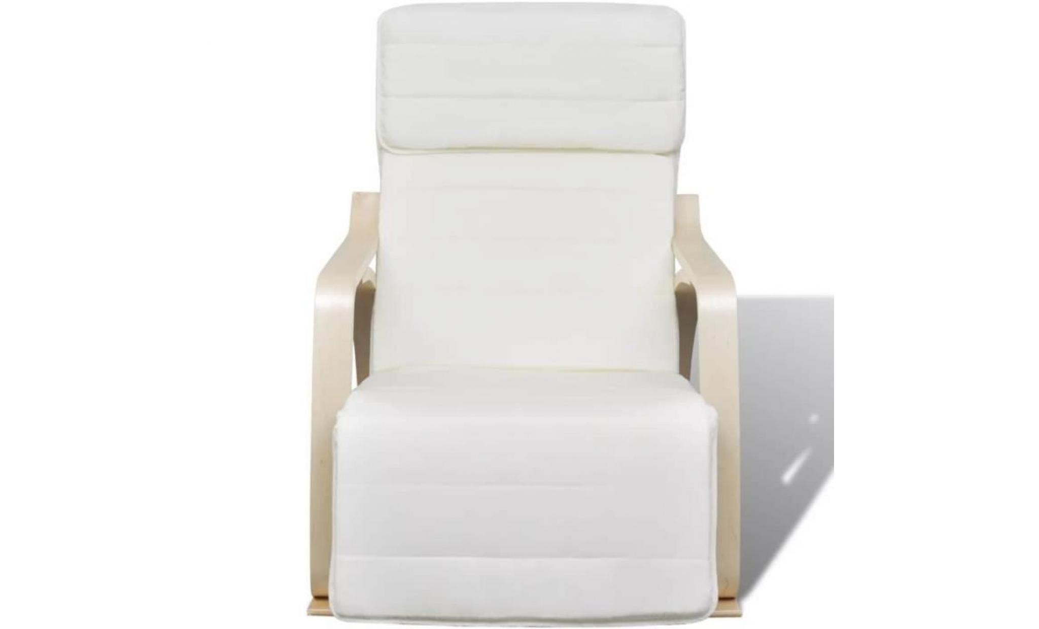 chaise à bascule avec cadre en bois cintré tissu réglable crème pas cher
