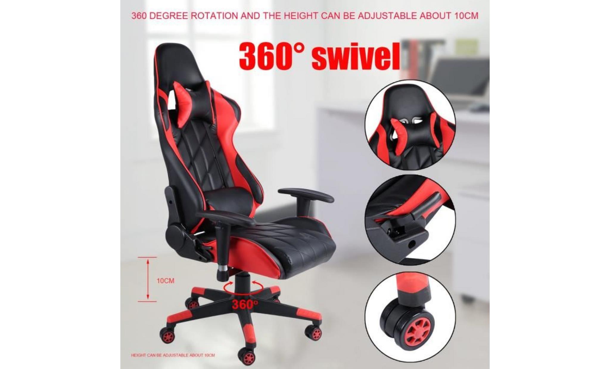 chaise avec appui tête fauteuil de jeu racing rouge réglable en hauteur rotation à 360 degrés inclinable