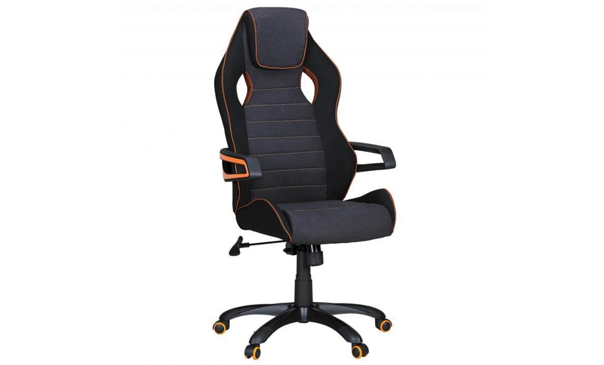 chaise baquet de bureau pivotante en tissu coloris noir, gris et orange
