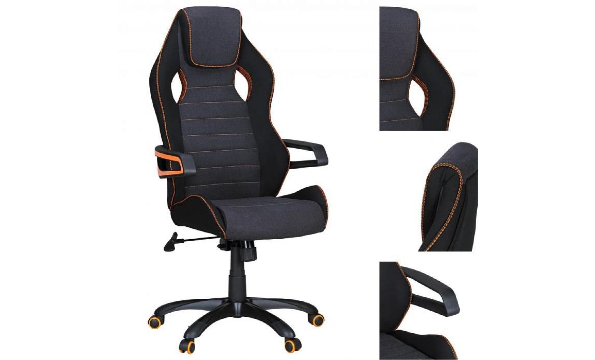chaise baquet de bureau pivotante en tissu coloris noir, gris et orange pas cher