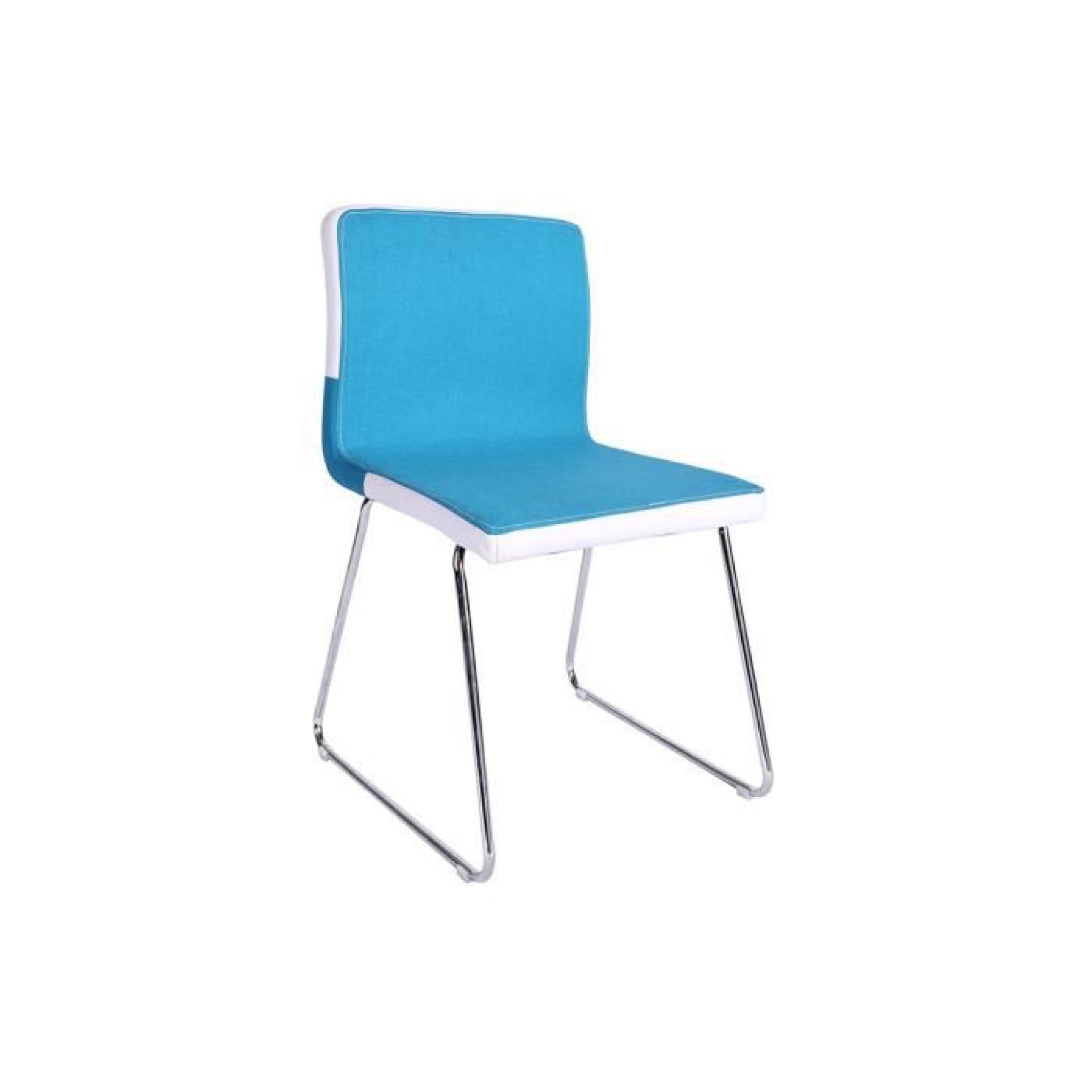 Chaise blanche bleue piétement chromé / PU Tissu PORTLAND