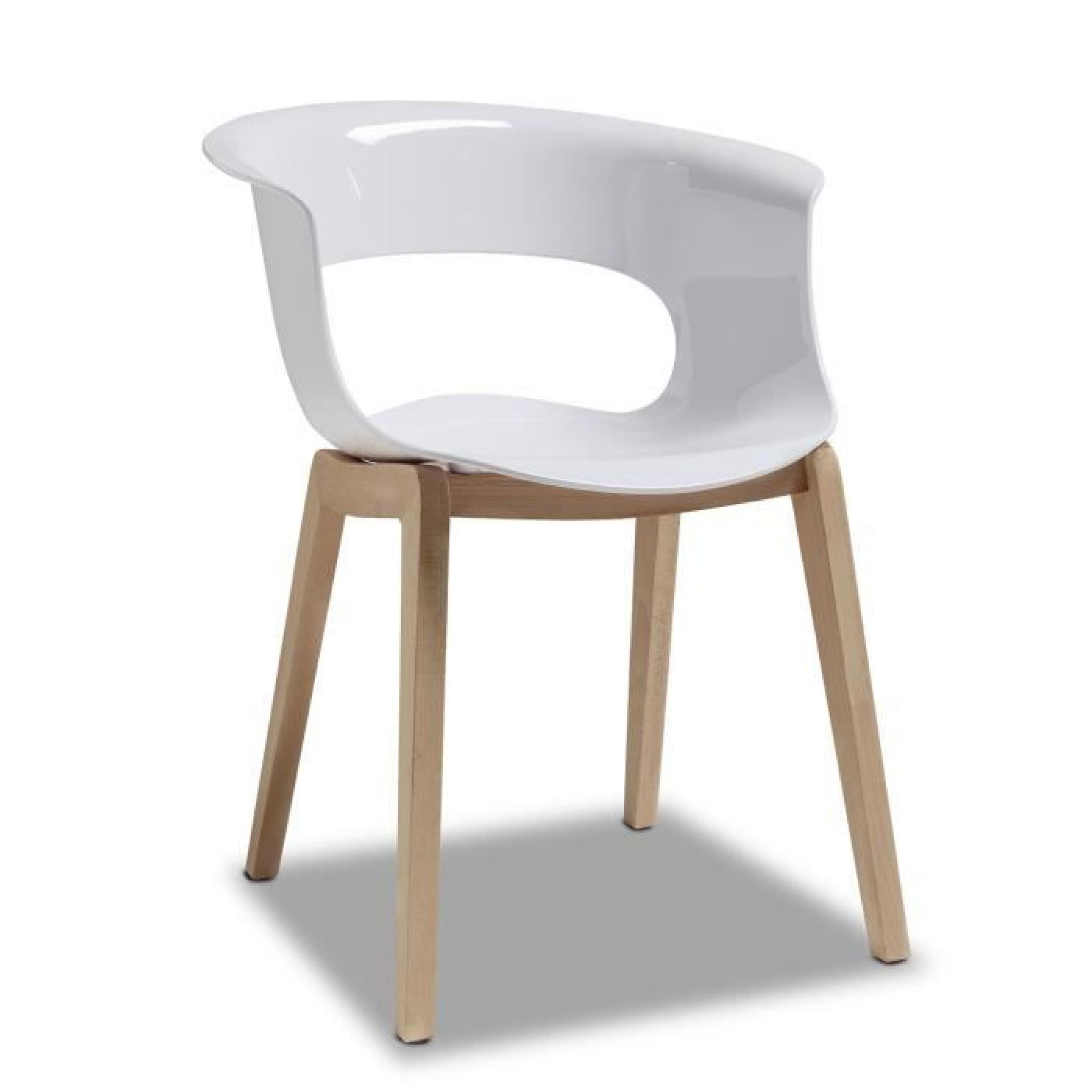 Chaise blanche design avec pieds bois - NATURAL…