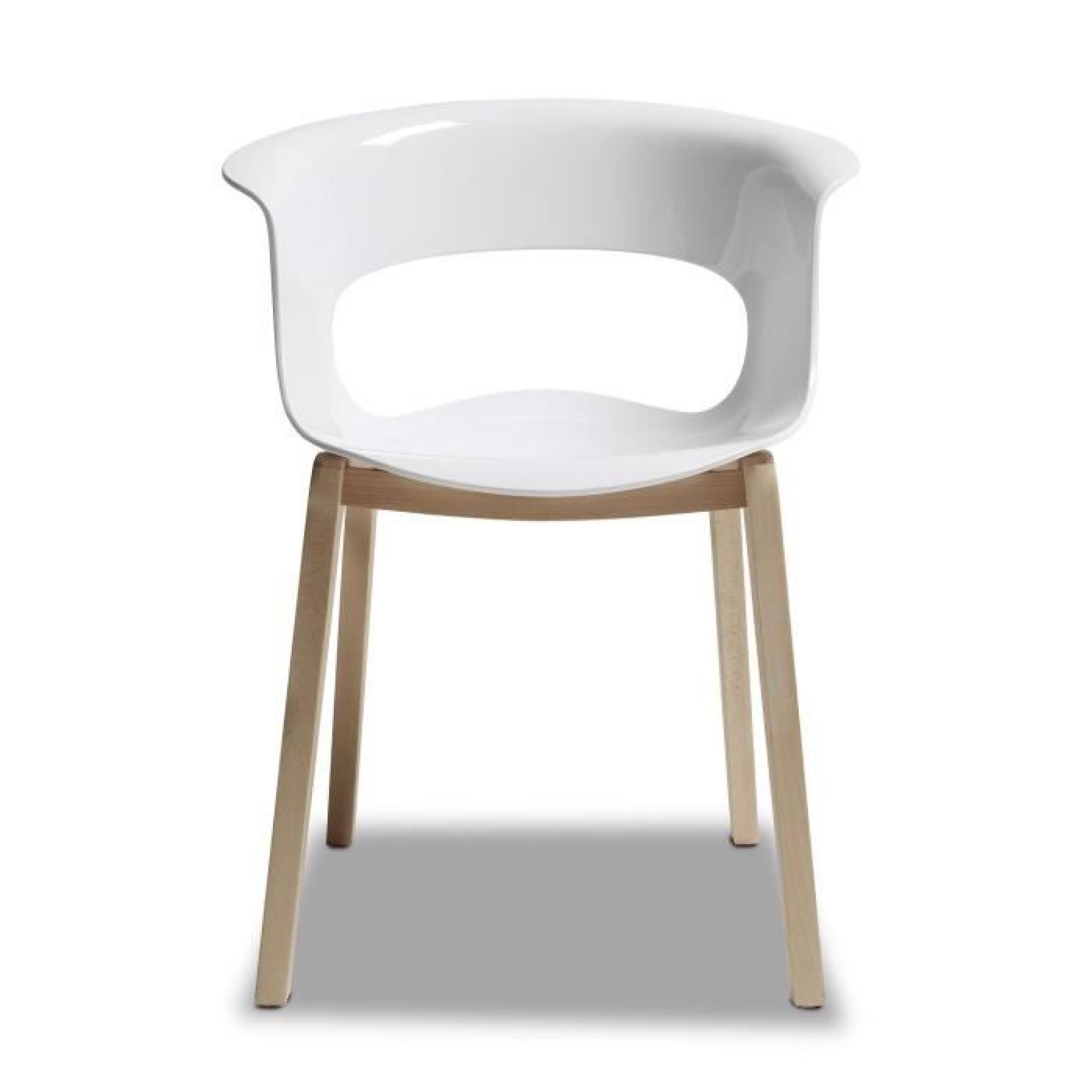 Chaise blanche design avec pieds bois - NATURAL… pas cher