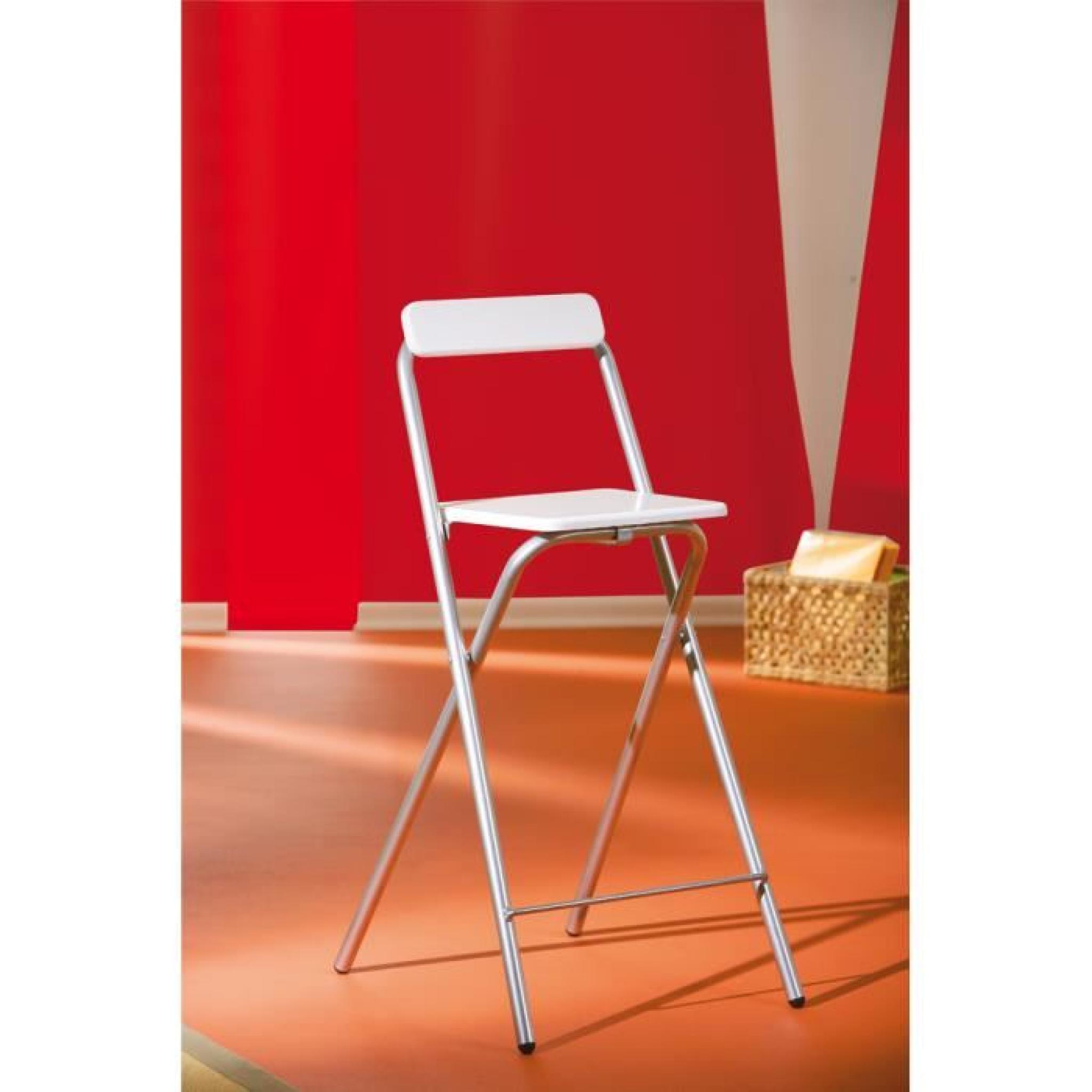 Chaise de bar bois blanc et métal chromé pas cher
