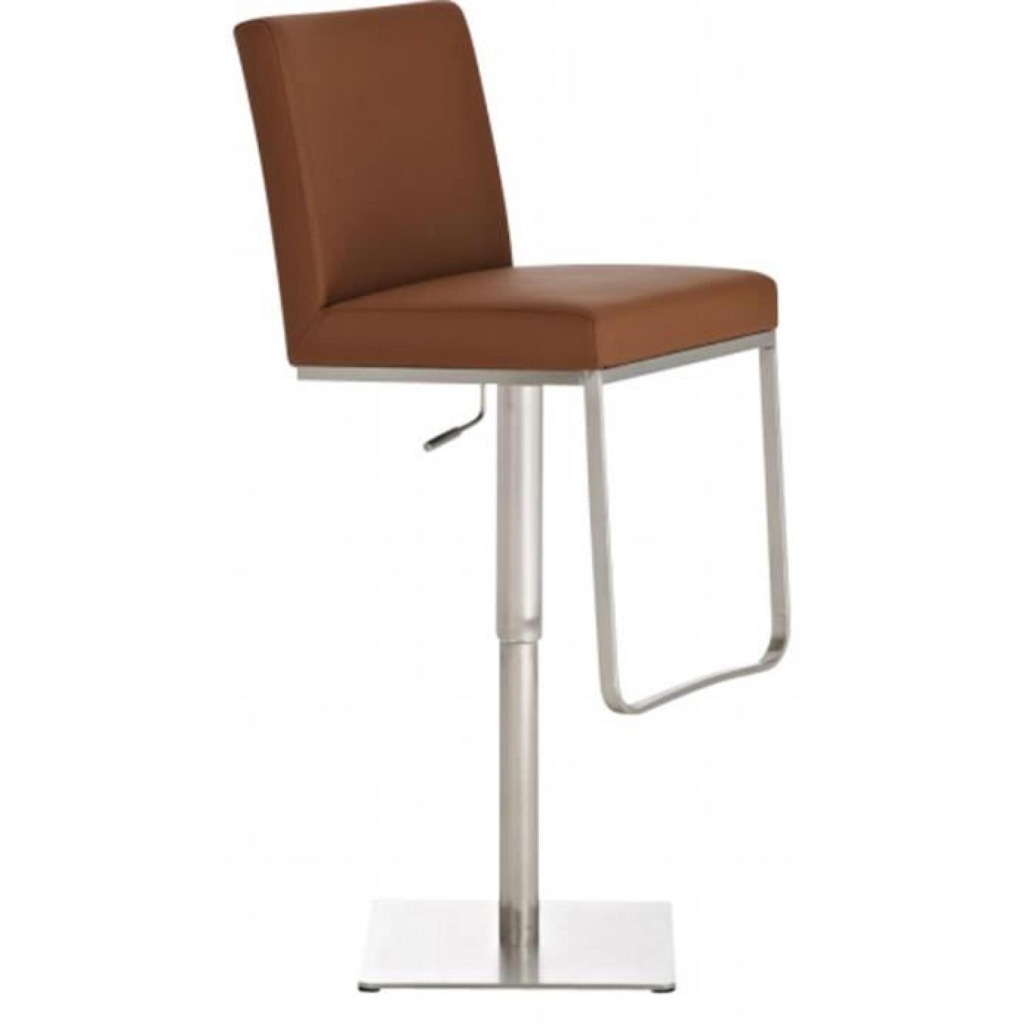 Chaise de bar coloris brun en acier inoxydable, H 92-116 x L 44 x P 55 cm