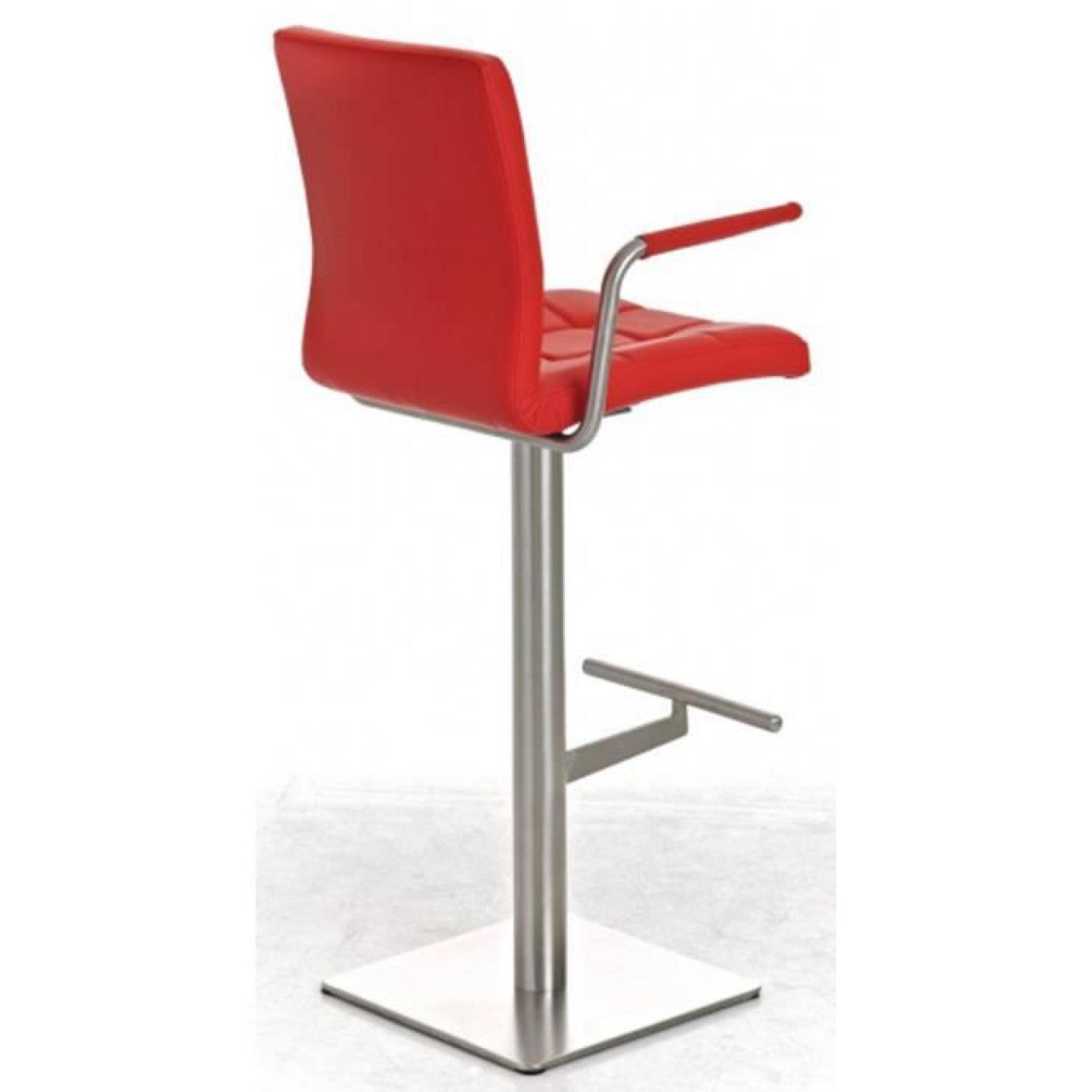 Chaise de bar en acier inoxydable et couverture en cuir de couleur rouge, H 115 x L 45 x P 53 cm pas cher