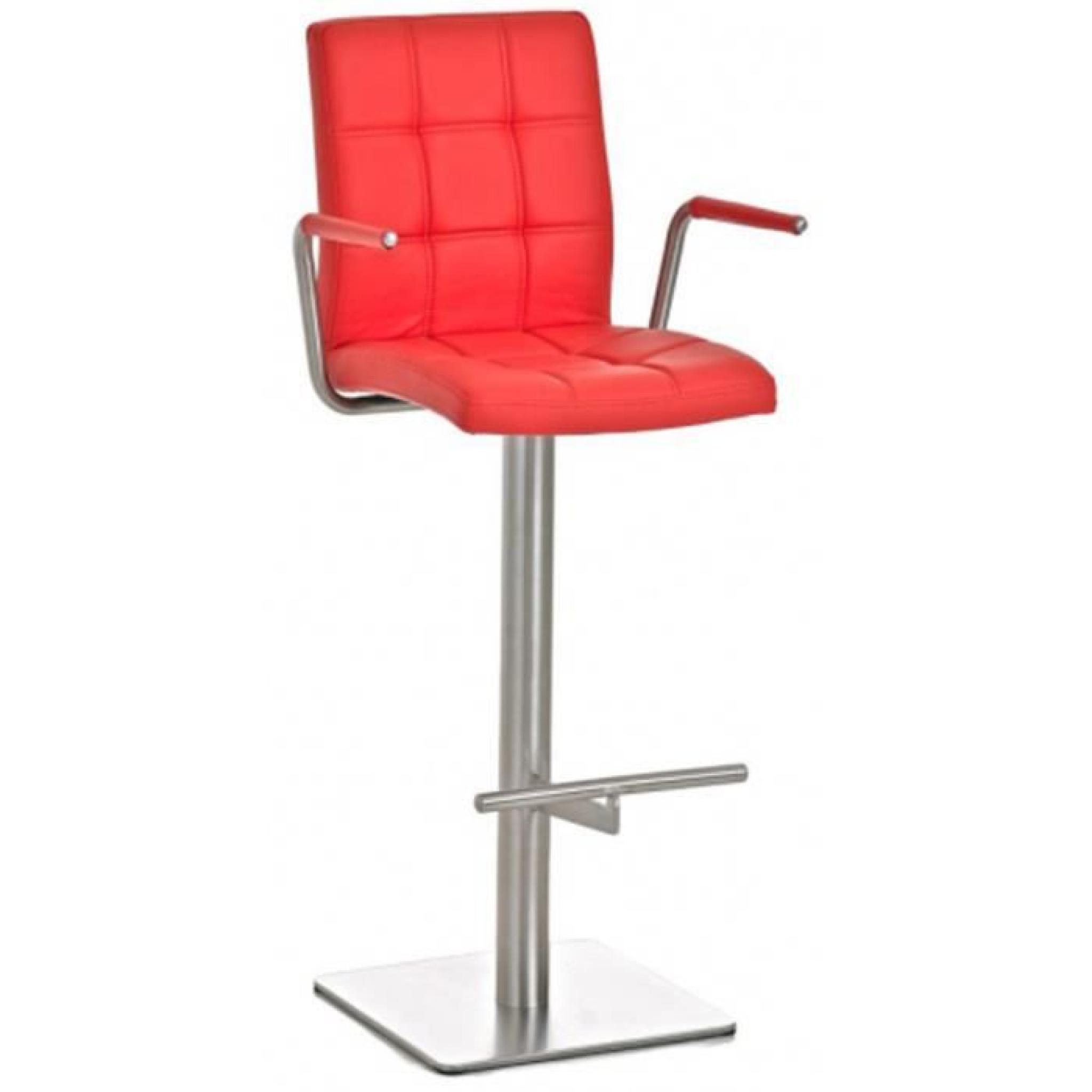 Chaise de bar en acier inoxydable et PU de couleur rouge, H 123 x L 53 x P 52 cm
