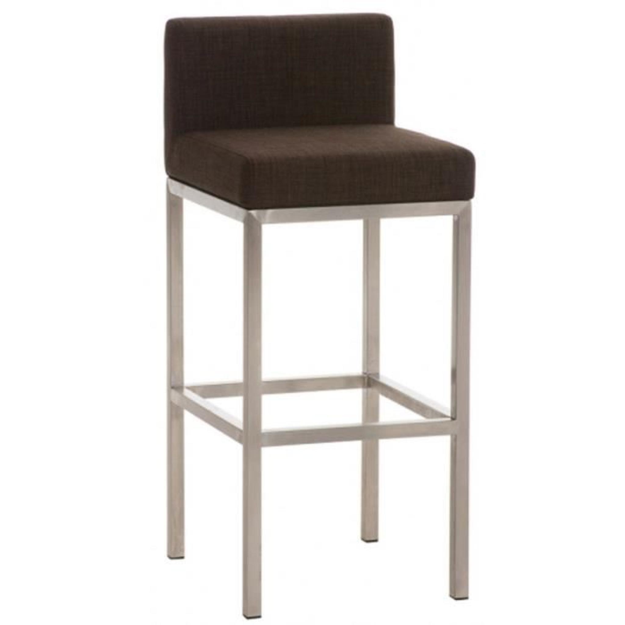 Chaise de bar en acier inoxydable et tissu coloris brun, H 96,5 x L 40 x P 44,5 cm