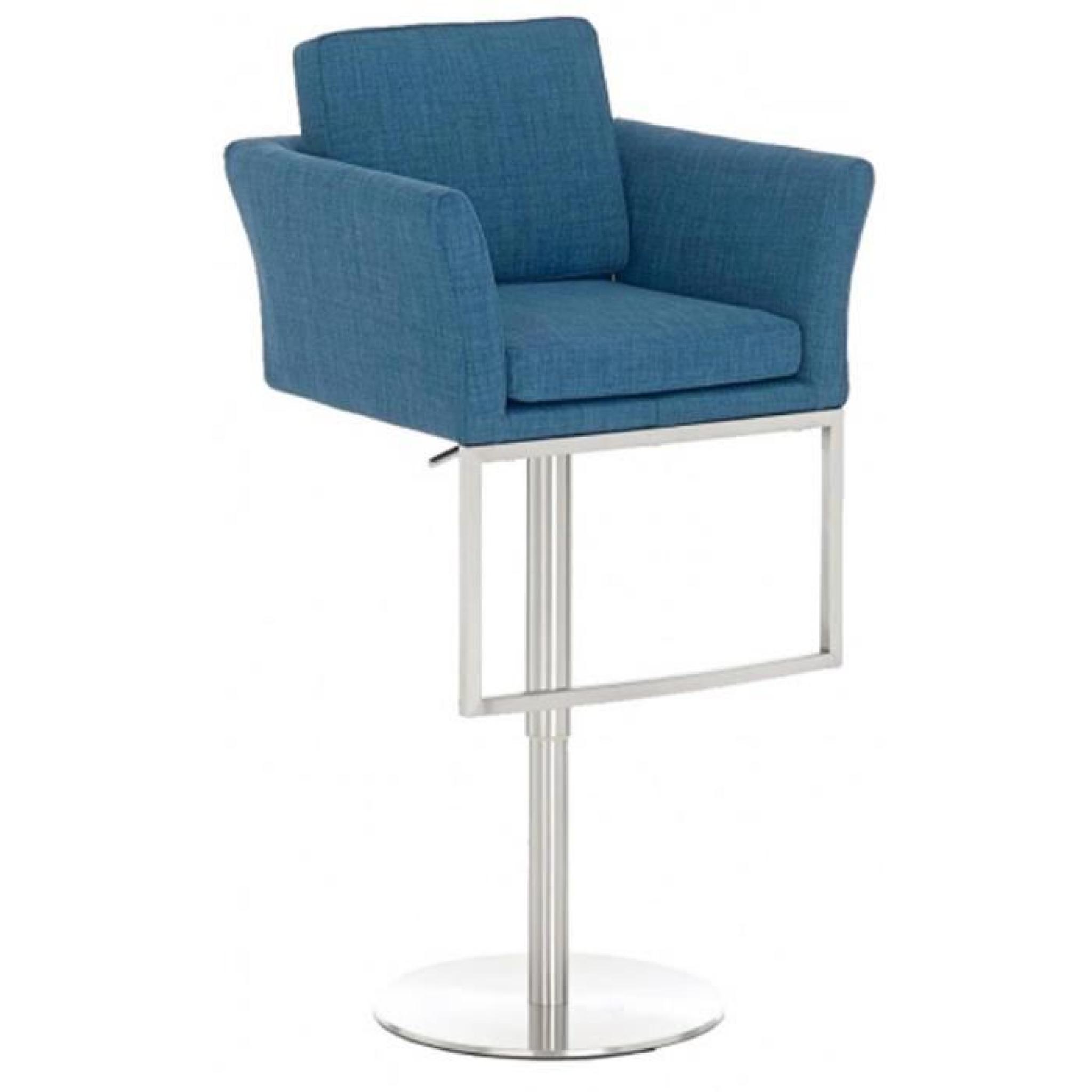 Chaise de bar en tissu de couleur bleu, H 93-118 x L 61 x P 54 cm