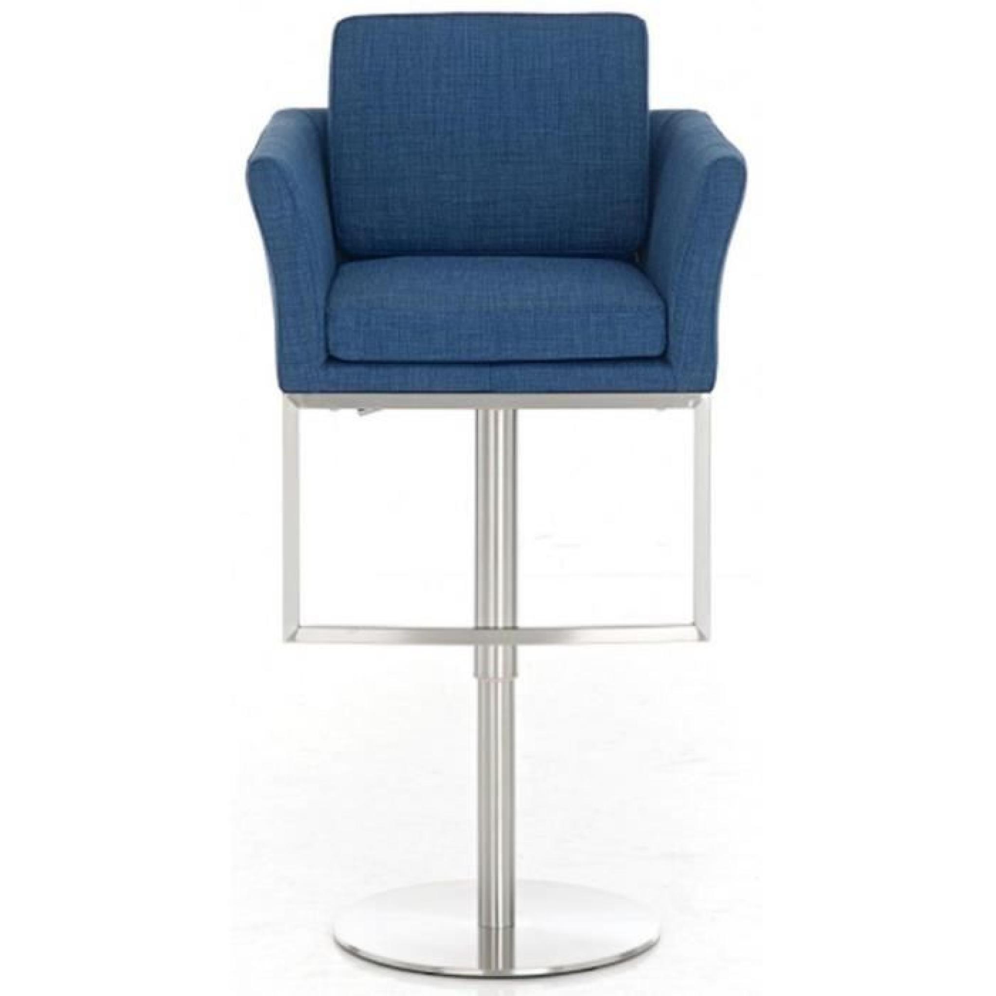 Chaise de bar en tissu de couleur bleu, H 93-118 x L 61 x P 54 cm pas cher