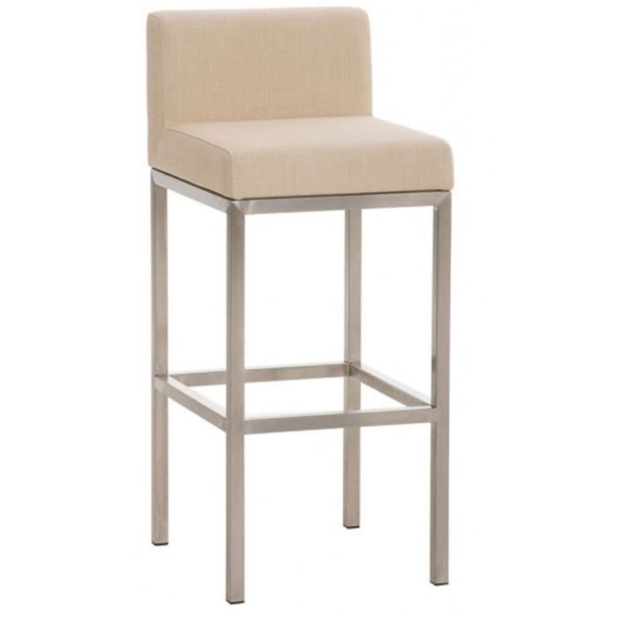 Chaise de bar en tissu et acier inoxydable coloris crème, H 96,5 x L 40 x P 44,5 cm