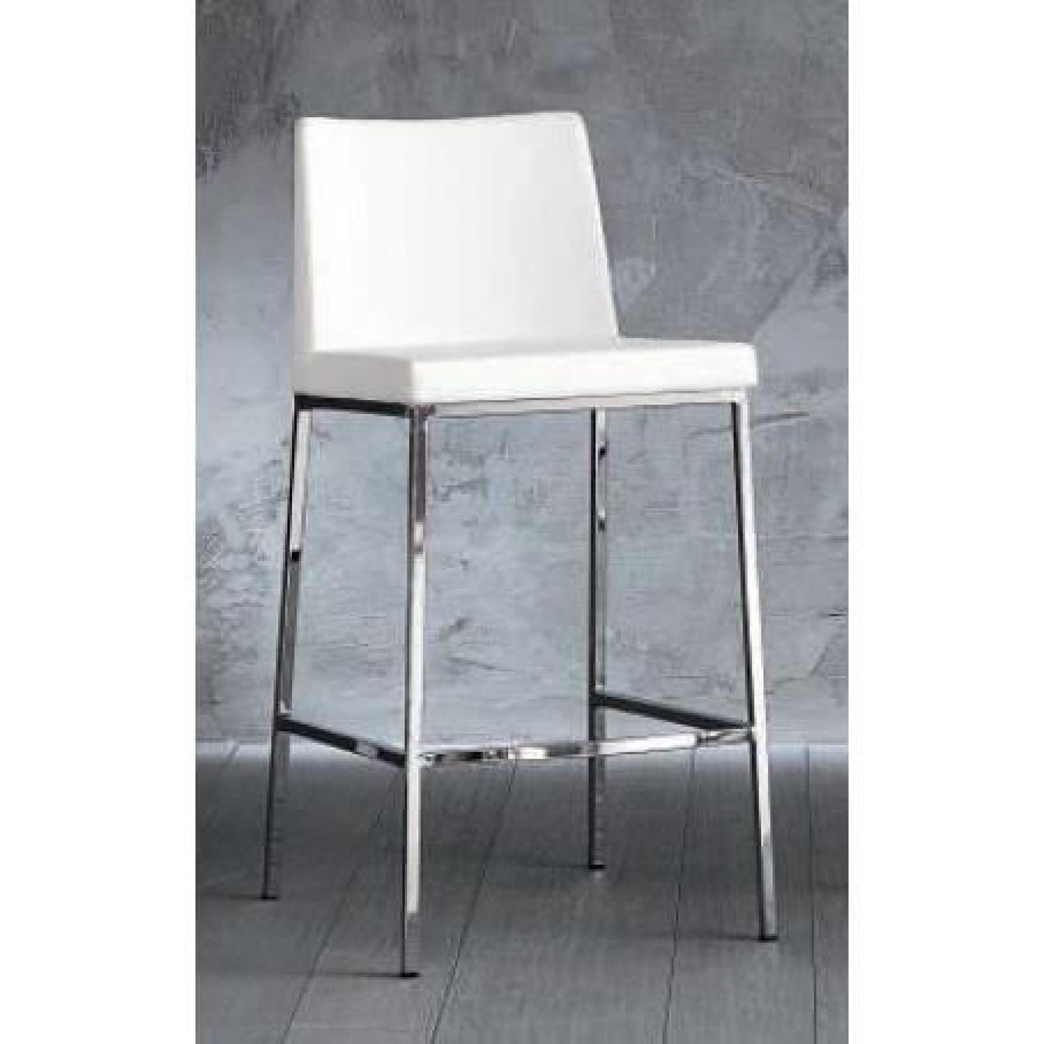 chaise de bar ERIK en cuir éco blanc, piétement chromé.