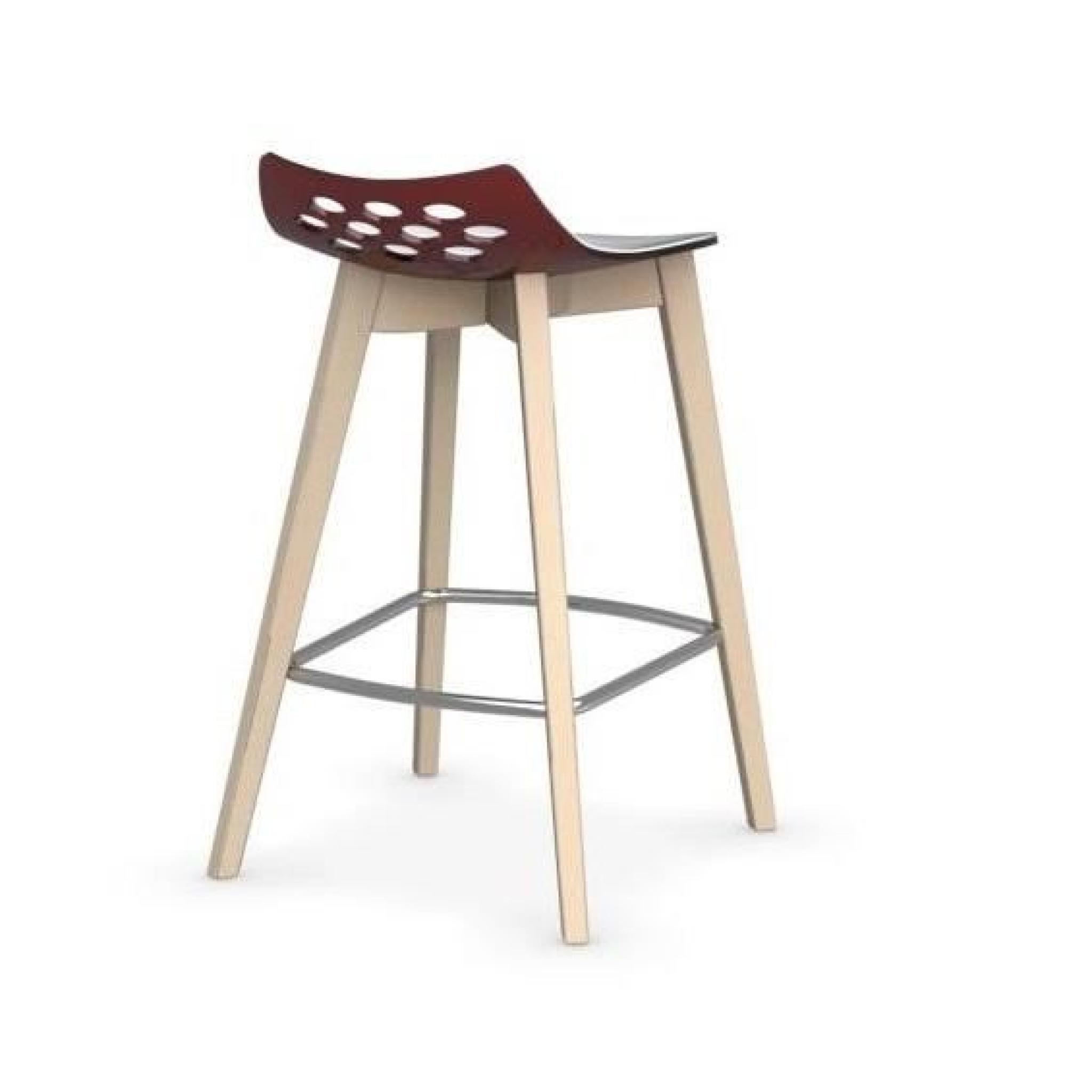 Chaise de bar JAM W de CALLIGARIS rouge transparente avec piétement en bois naturel