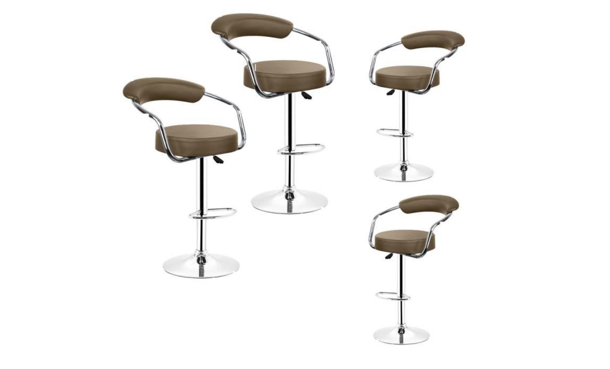 chaise de bar   tabourets de bar, pu brun pivotante ergonomique réglable lot de 4 pas cher