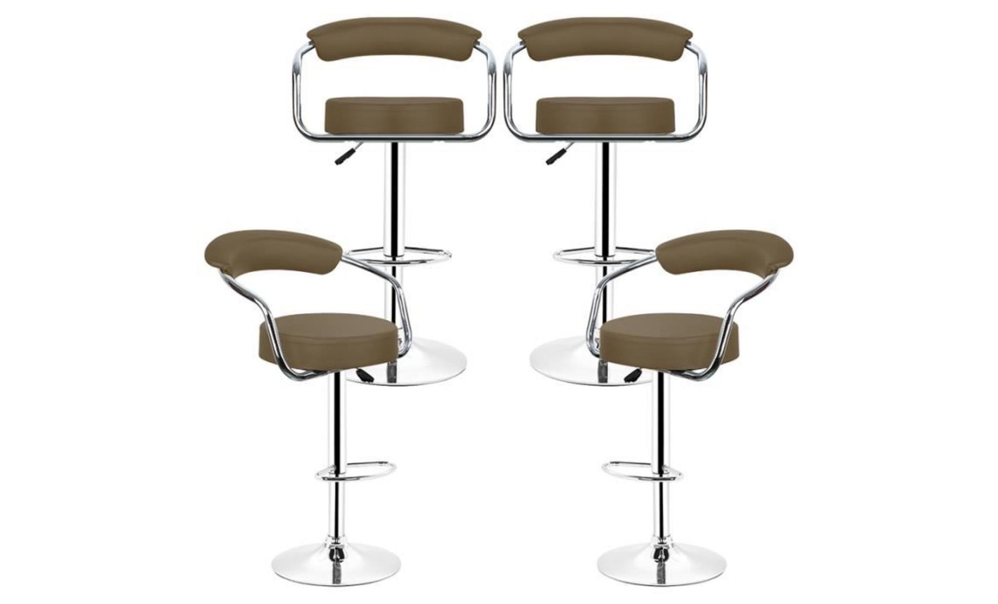 chaise de bar   tabourets de bar, pu brun pivotante ergonomique réglable lot de 4 pas cher