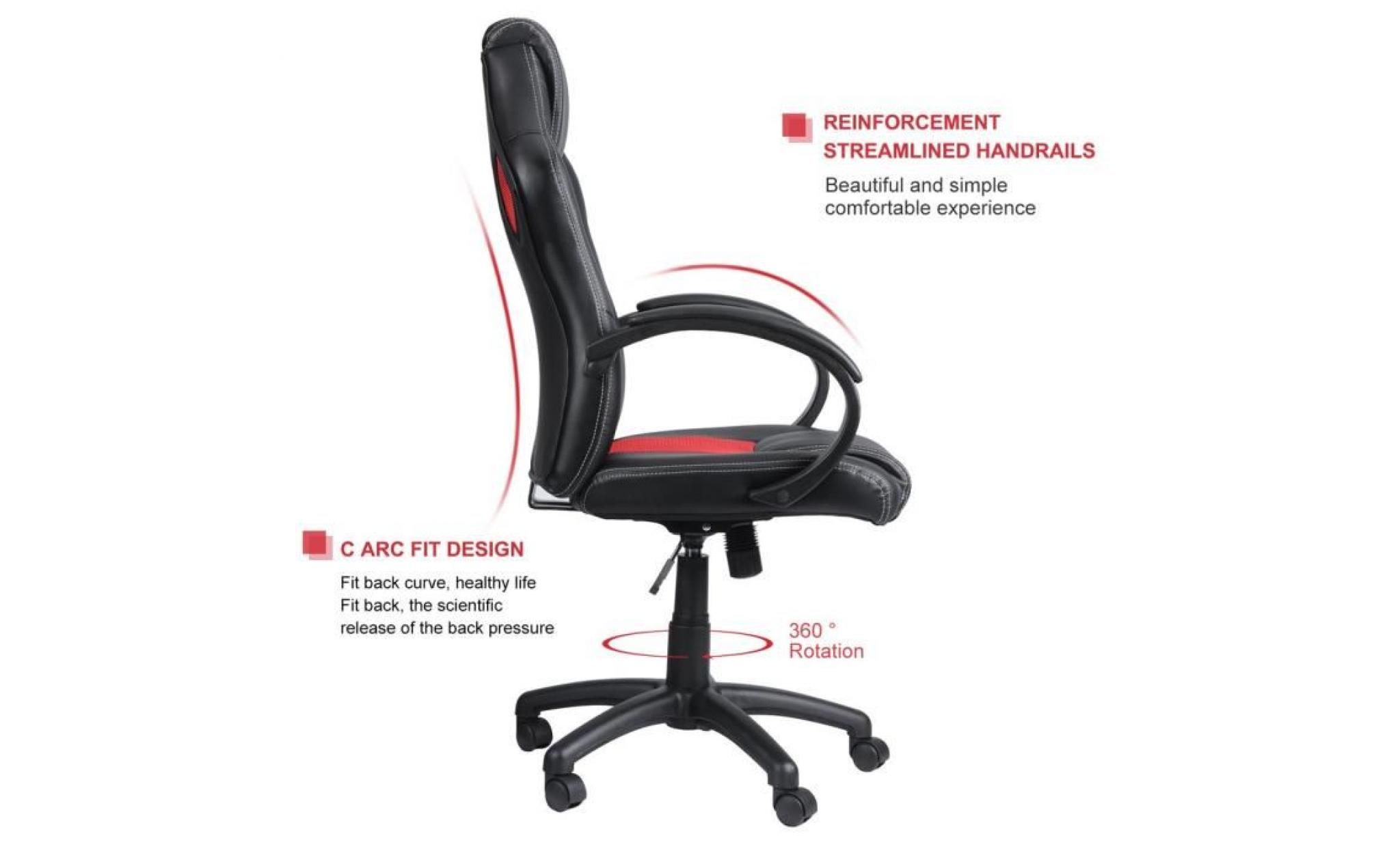chaise de bureau 360 degrés rotation fauteuil de bureau gaming noir rouge pas cher
