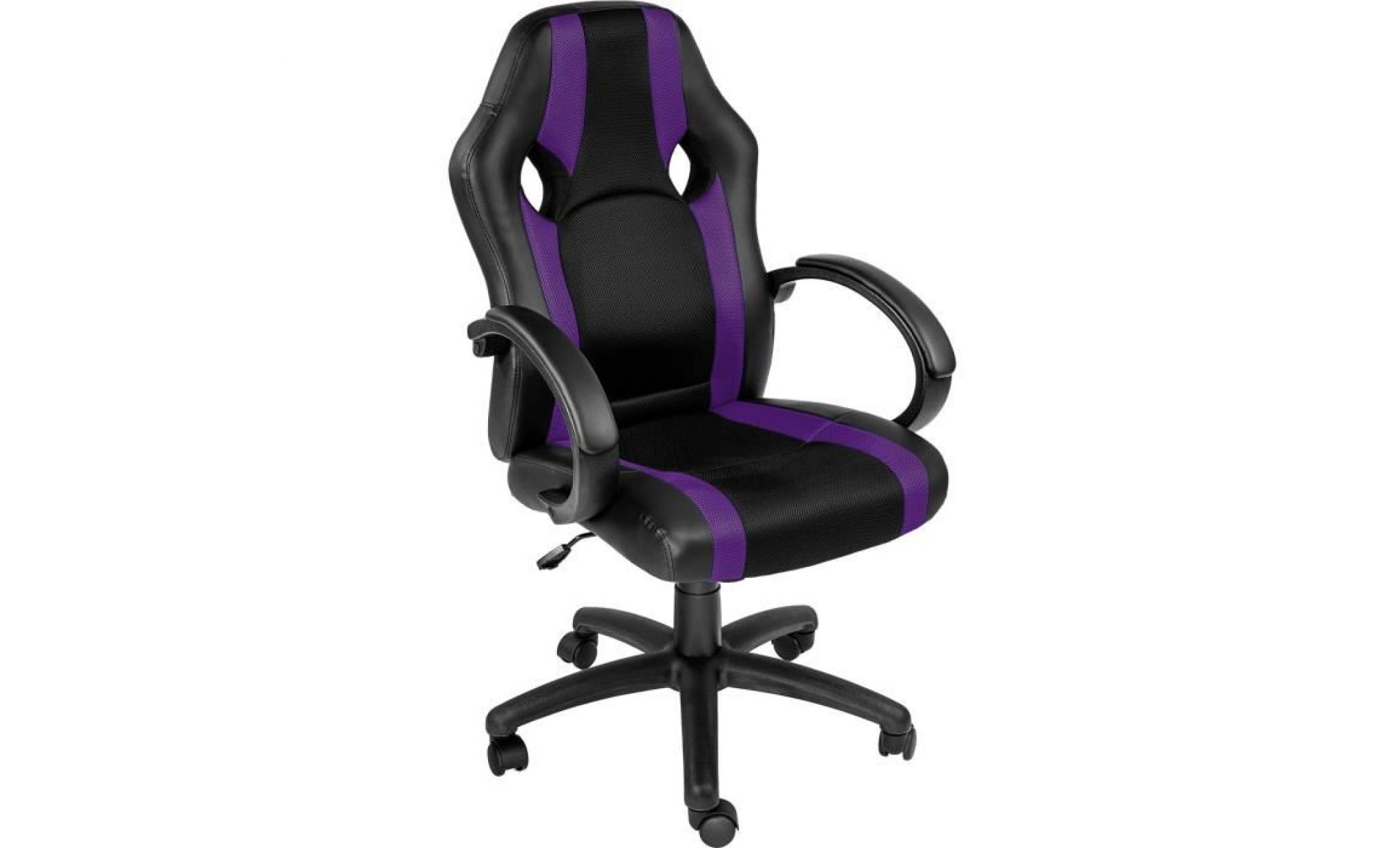 chaise de bureau, fauteuil de bureau racing sport ergonomique   hauteur réglable   inclinable pivotante noir violet tectake
