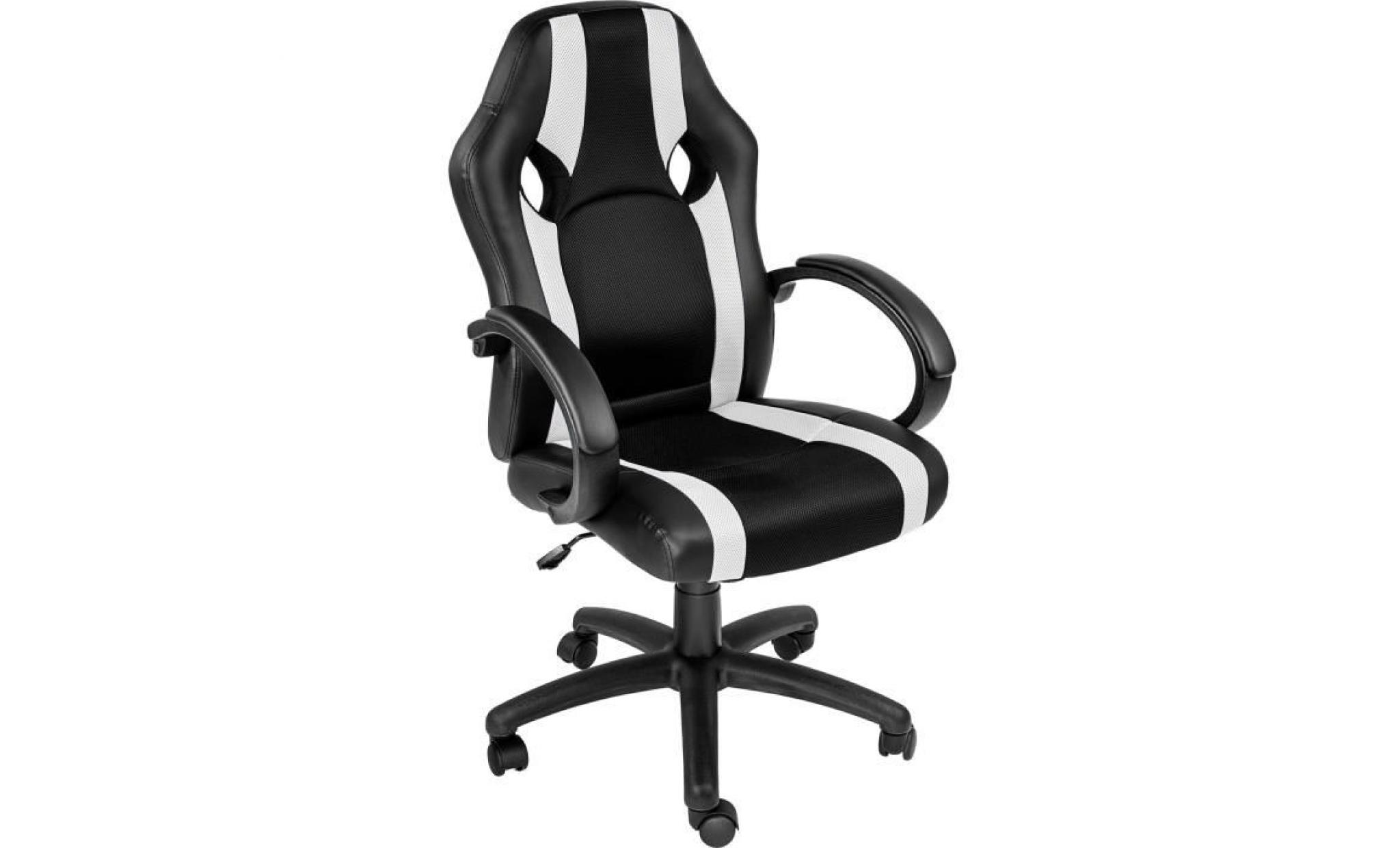 chaise de bureau, fauteuil de bureau racing sport ergonomique   hauteur réglable   inclinable pivotante noir blanc tectake