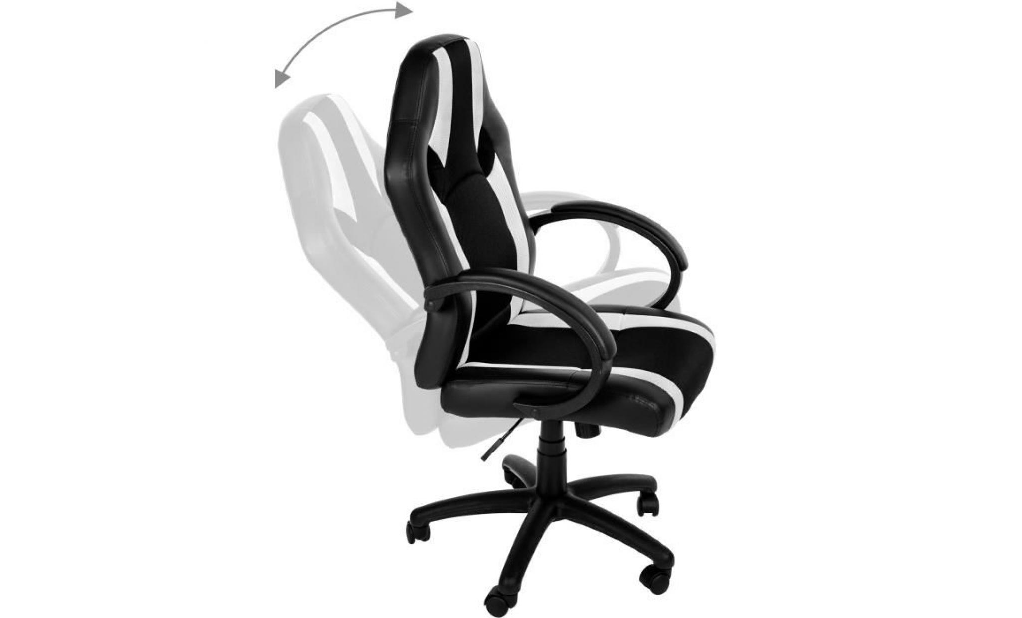 chaise de bureau, fauteuil de bureau racing sport ergonomique   hauteur réglable   inclinable pivotante noir blanc tectake pas cher