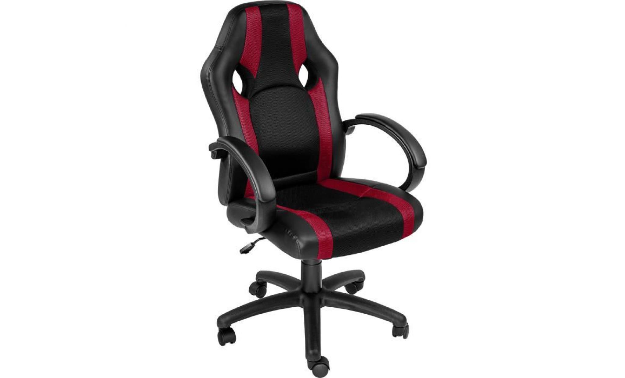 chaise de bureau, fauteuil de bureau racing sport ergonomique   hauteur réglable   inclinable pivotante noir rouge bordeaux tectake