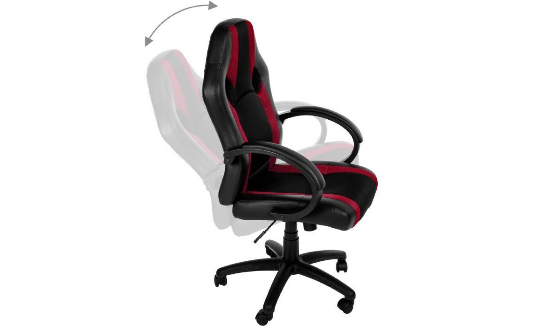 chaise de bureau, fauteuil de bureau racing sport ergonomique   hauteur réglable   inclinable pivotante noir rouge bordeaux tectake pas cher