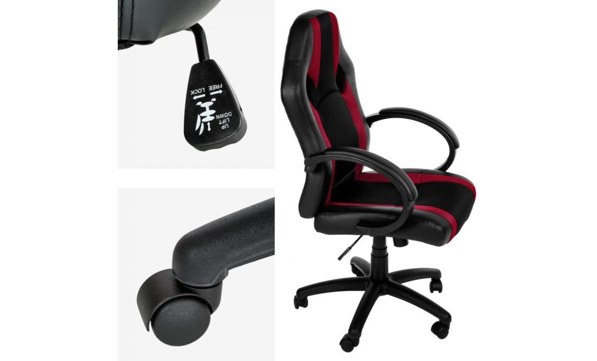 chaise de bureau, fauteuil de bureau racing sport ergonomique   hauteur réglable   inclinable pivotante noir rouge bordeaux tectake pas cher
