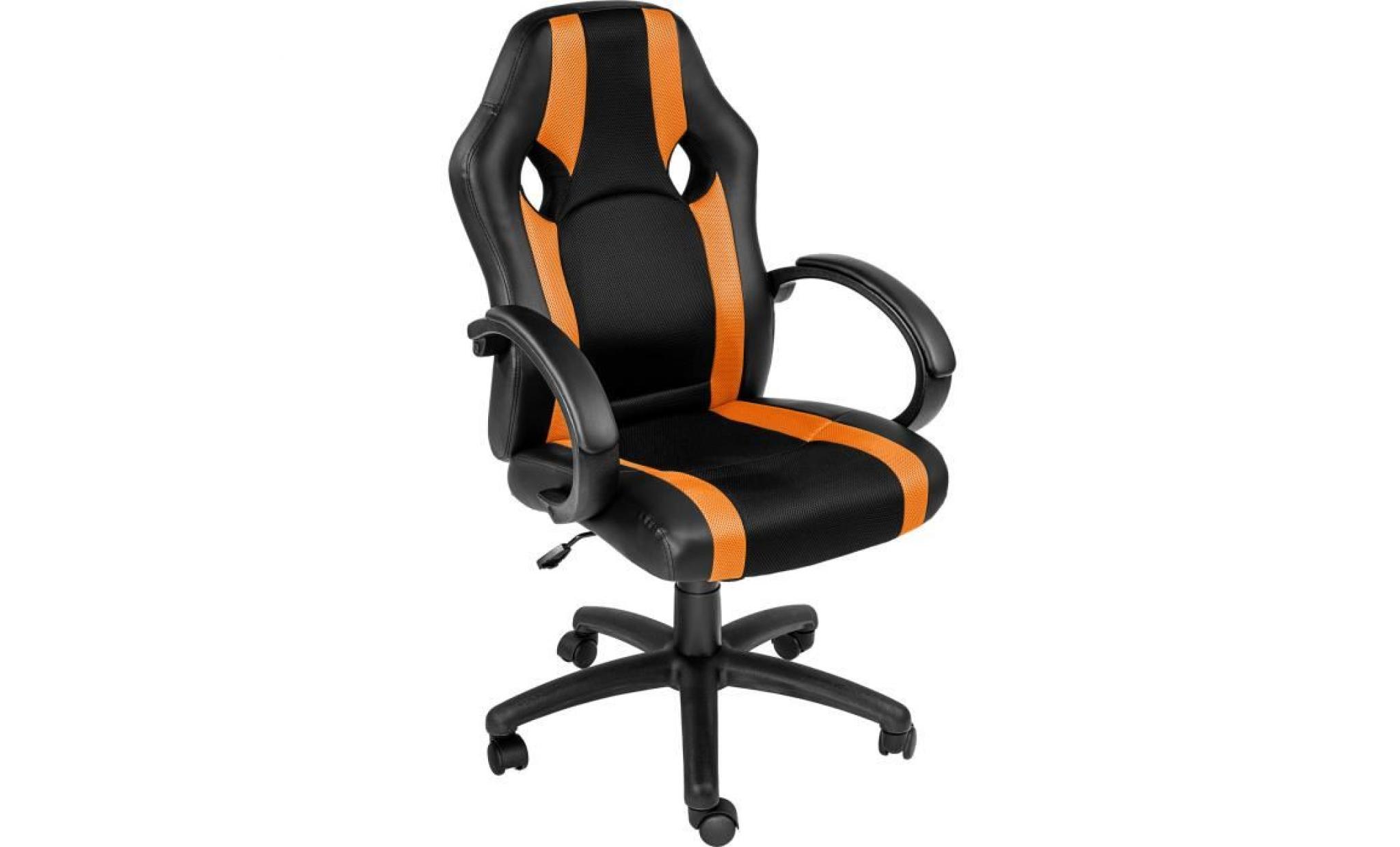 chaise de bureau, fauteuil de bureau racing sport ergonomique   hauteur réglable   inclinable pivotante noir orange tectake