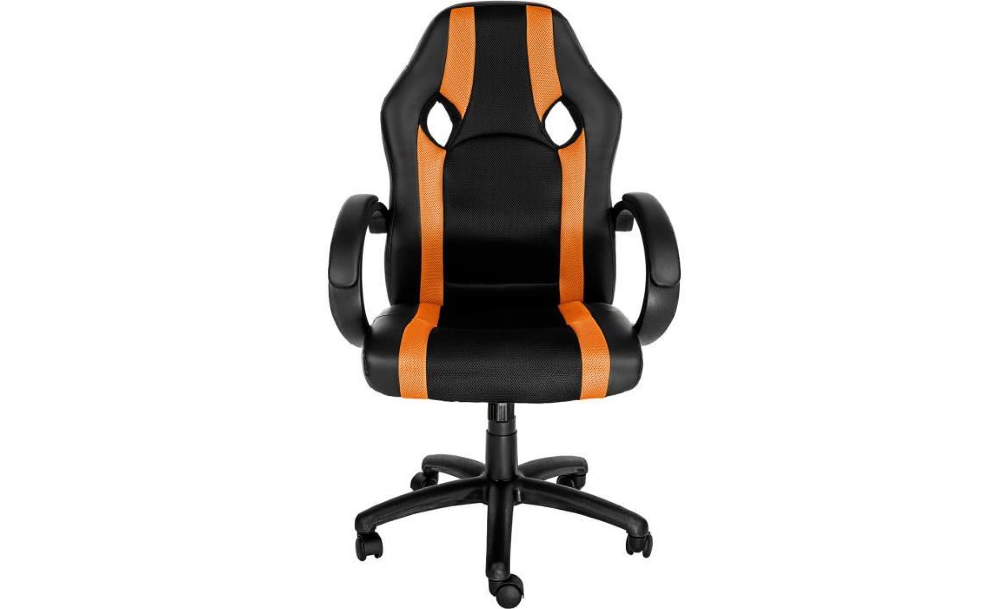 chaise de bureau, fauteuil de bureau racing sport ergonomique   hauteur réglable   inclinable pivotante noir orange tectake pas cher