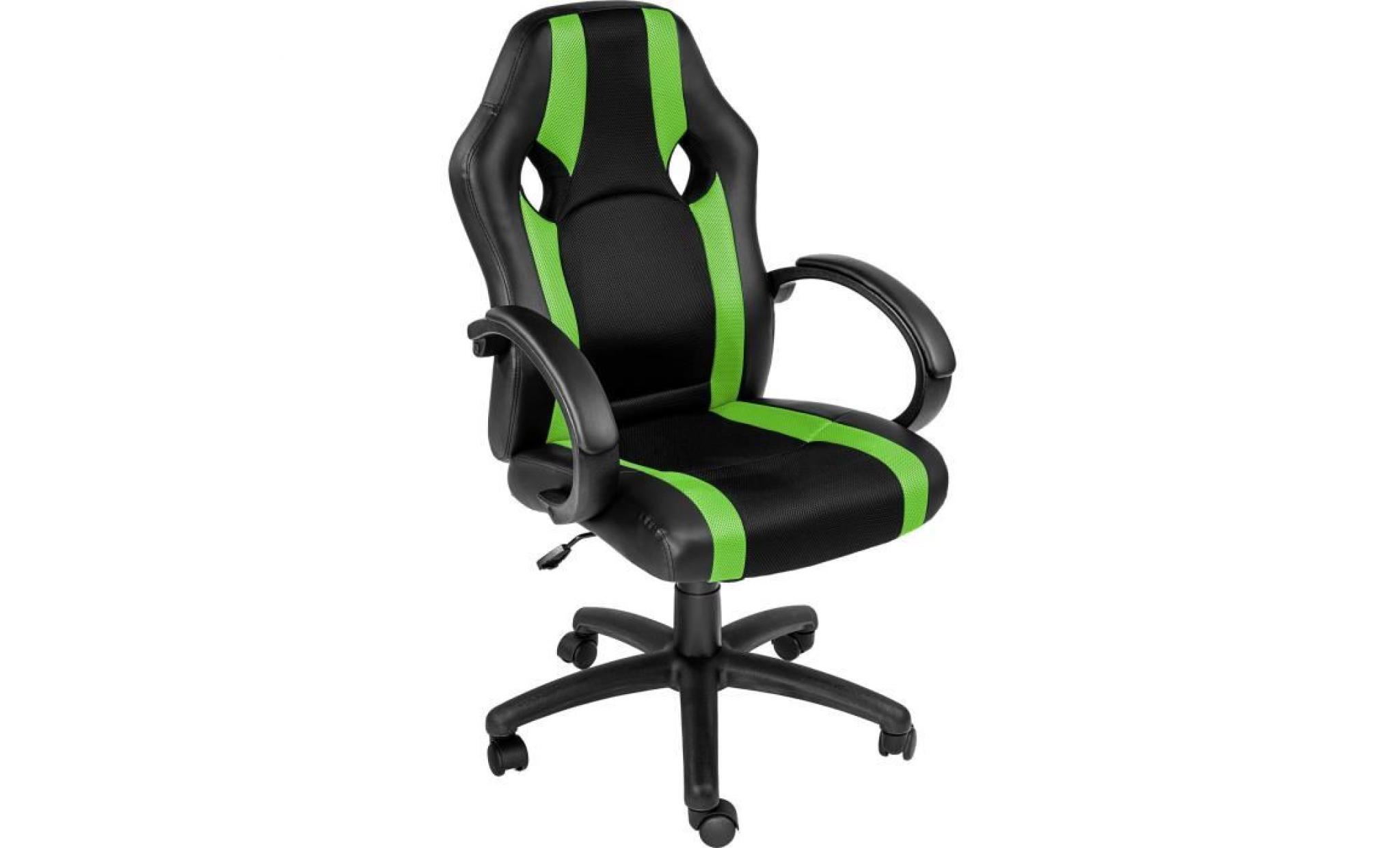 chaise de bureau, fauteuil de bureau racing sport ergonomique   hauteur réglable   inclinable pivotante noir vert tectake