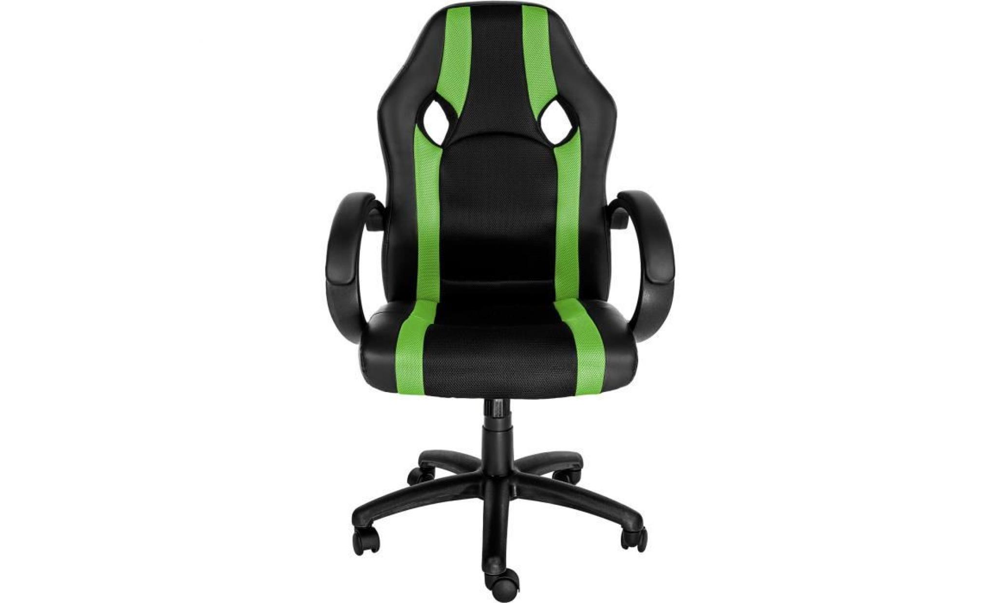 chaise de bureau, fauteuil de bureau racing sport ergonomique   hauteur réglable   inclinable pivotante noir vert tectake pas cher
