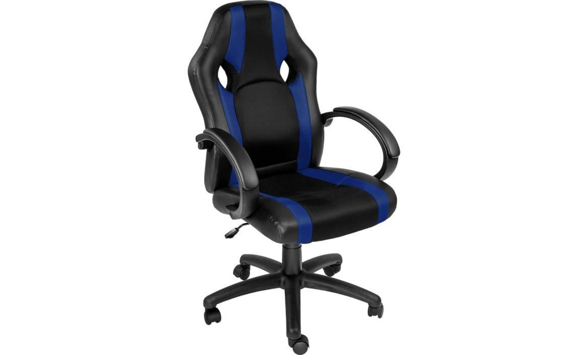 chaise de bureau, fauteuil de bureau racing sport ergonomique   hauteur réglable   inclinable pivotante noir bleu tectake