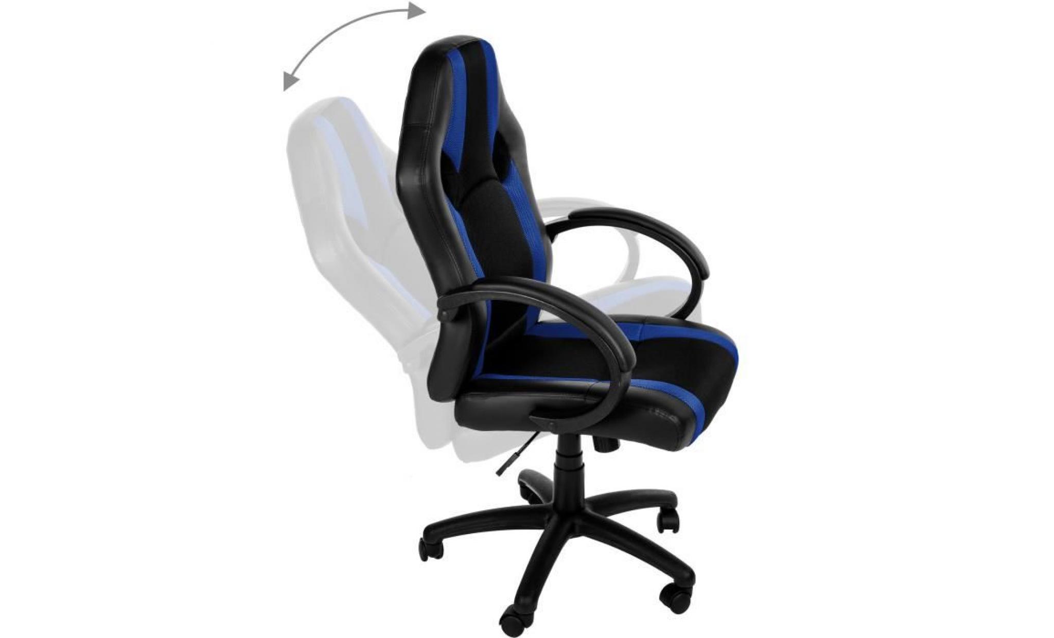 chaise de bureau, fauteuil de bureau racing sport ergonomique   hauteur réglable   inclinable pivotante noir bleu tectake pas cher