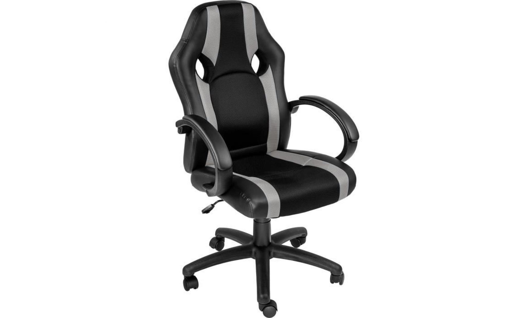 chaise de bureau, fauteuil de bureau racing sport ergonomique   hauteur réglable   inclinable pivotante noir gris tectake