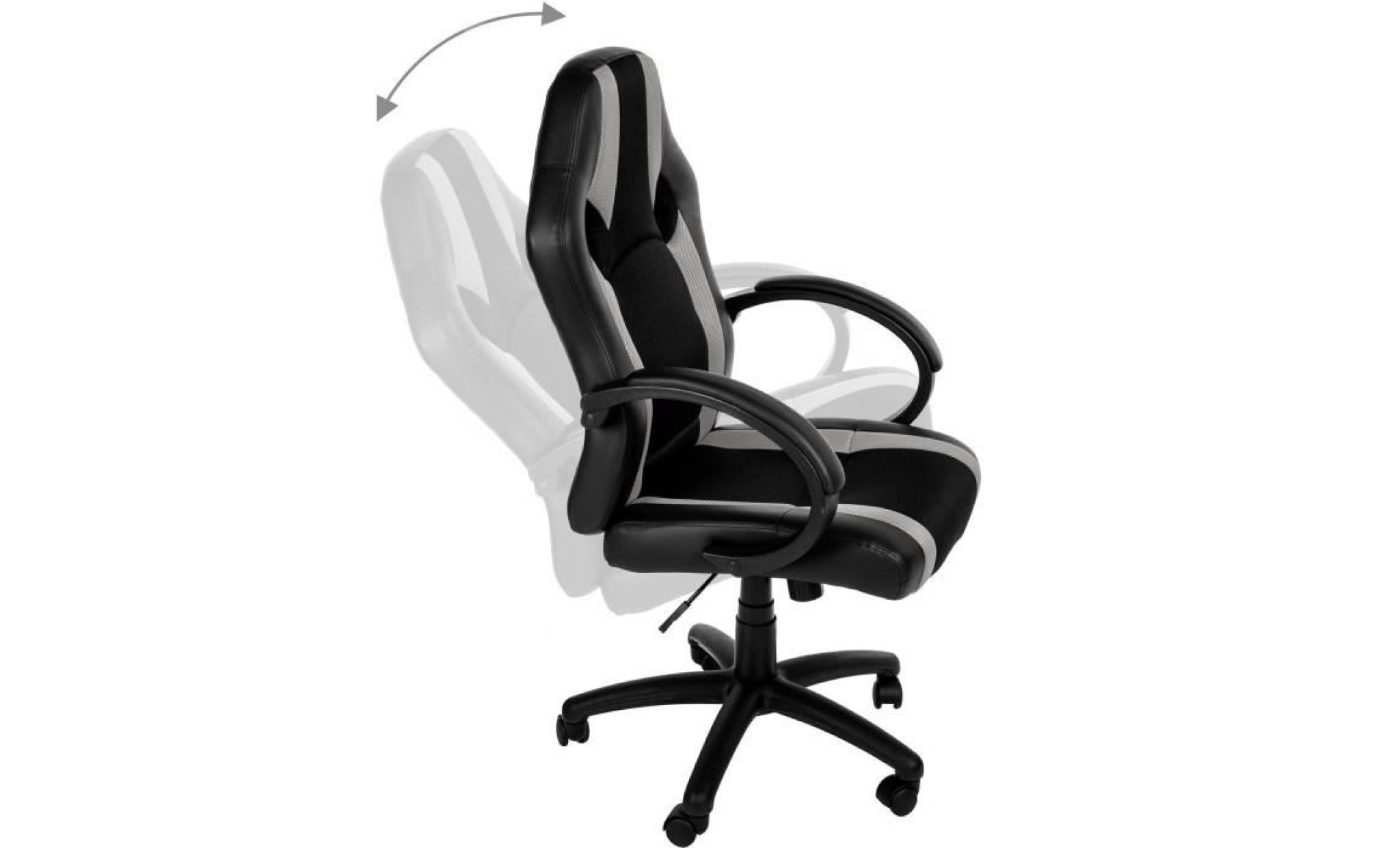 chaise de bureau, fauteuil de bureau racing sport ergonomique   hauteur réglable   inclinable pivotante noir gris tectake pas cher