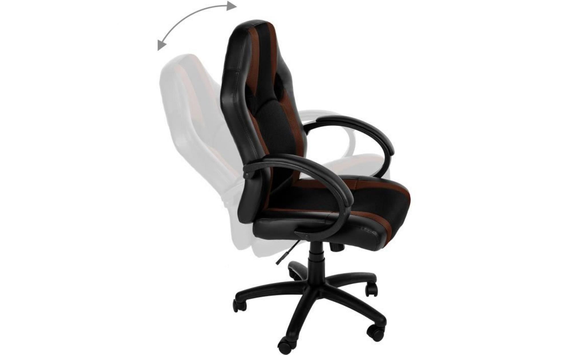 chaise de bureau, fauteuil de bureau racing sport ergonomique   hauteur réglable   inclinable pivotante noir marron tectake pas cher