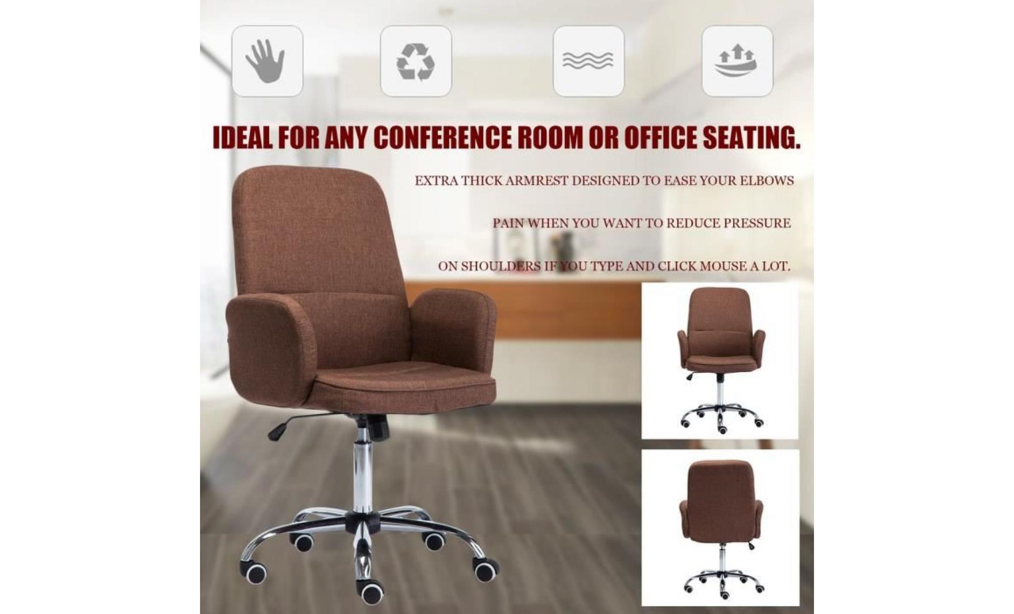 chaise de bureau à 5 roulettes style contemporain fauteuil gamer pivotant à 360 degrés hauteur réglable   marron