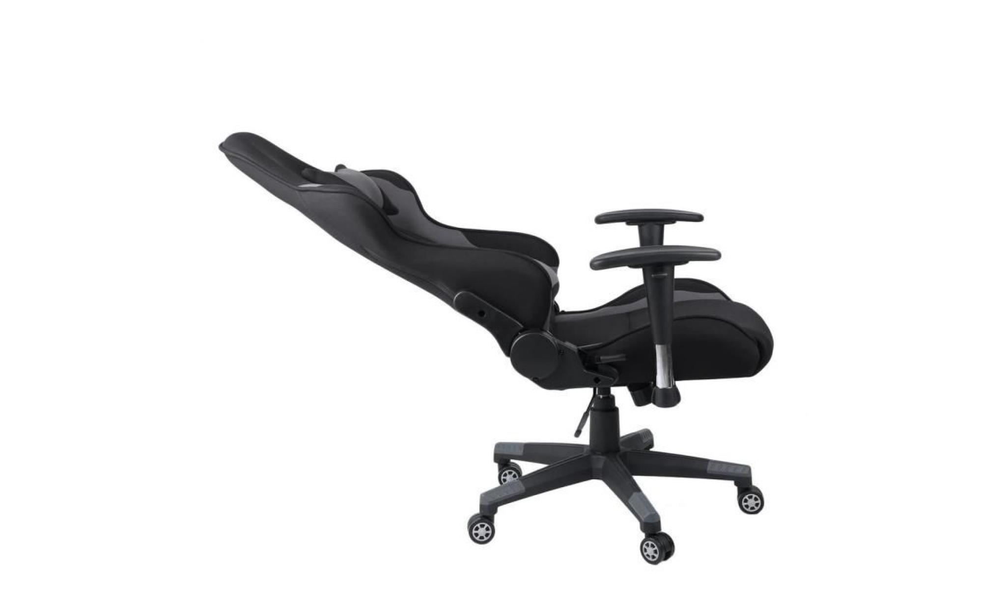 chaise de bureau avec appui tête et pad arrière en tissu noire et grise pas cher