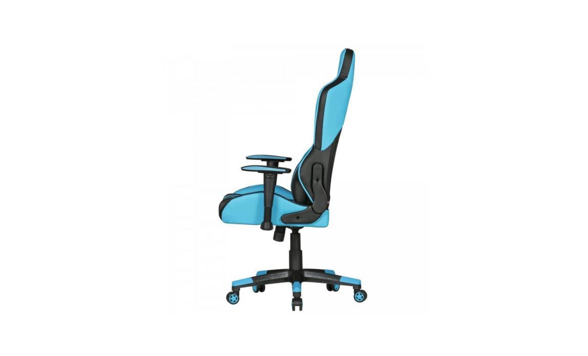 chaise de bureau baquet racer pour gamer avec coussins l. 70 x p. 70 x h. 121   129 cm coloris bleu et noir collection c logue pas cher