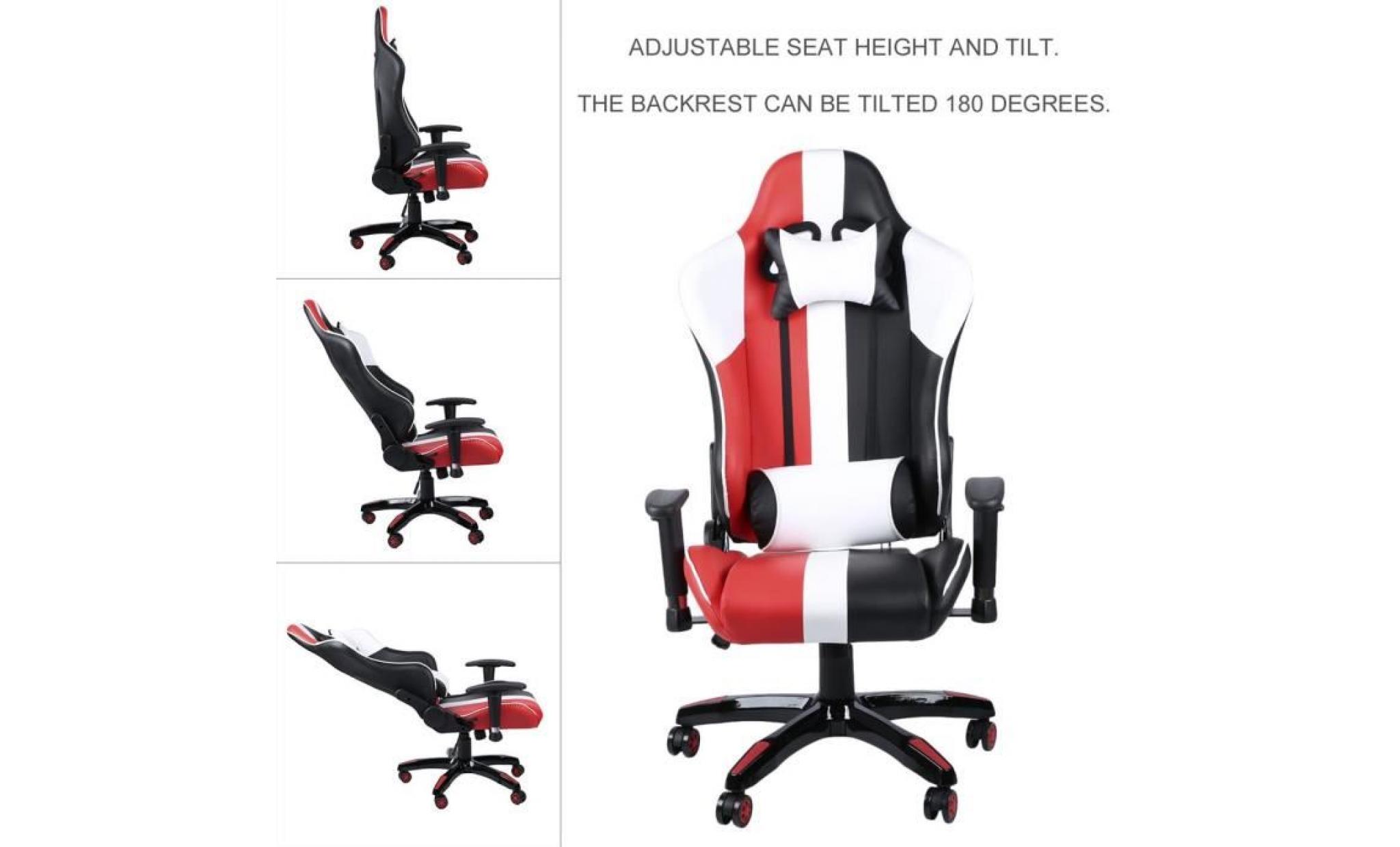 chaise de bureau chaise de jeu rotation ergonomique 360 degrés modern design rouge blanche et noire