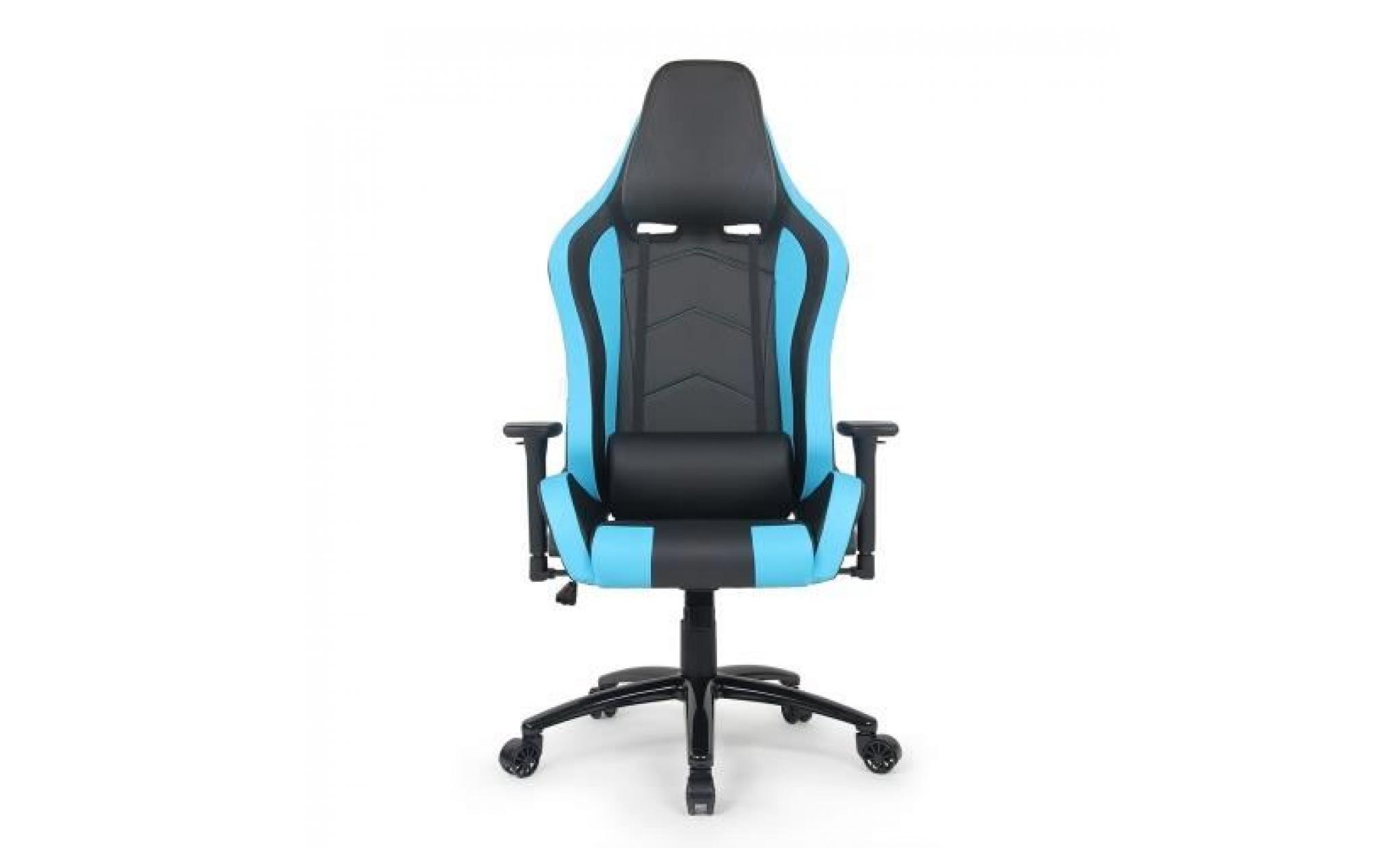 chaise de bureau confortable & ergonomique en pu  noir et bleu