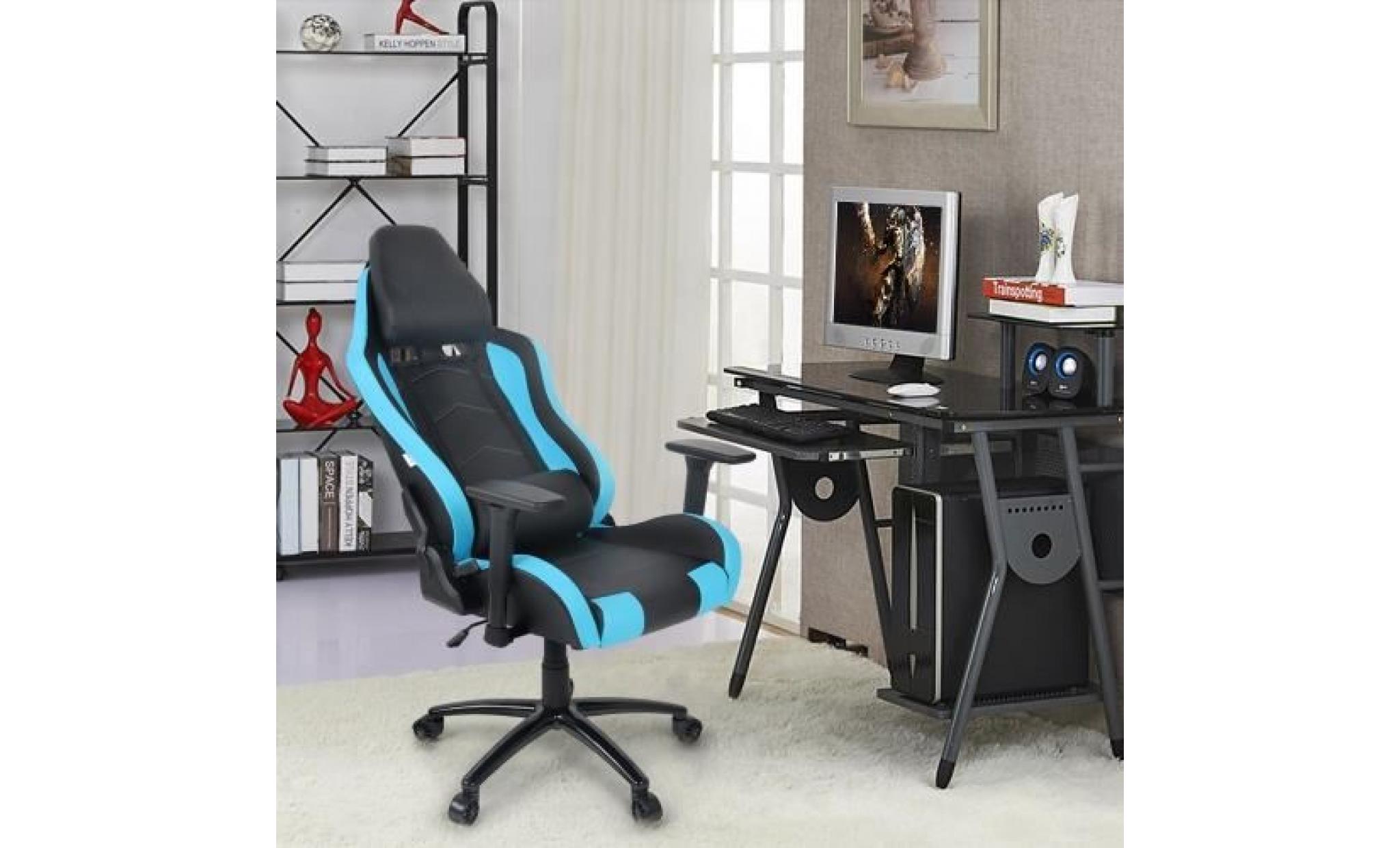 chaise de bureau confortable & ergonomique en pu  noir et bleu pas cher
