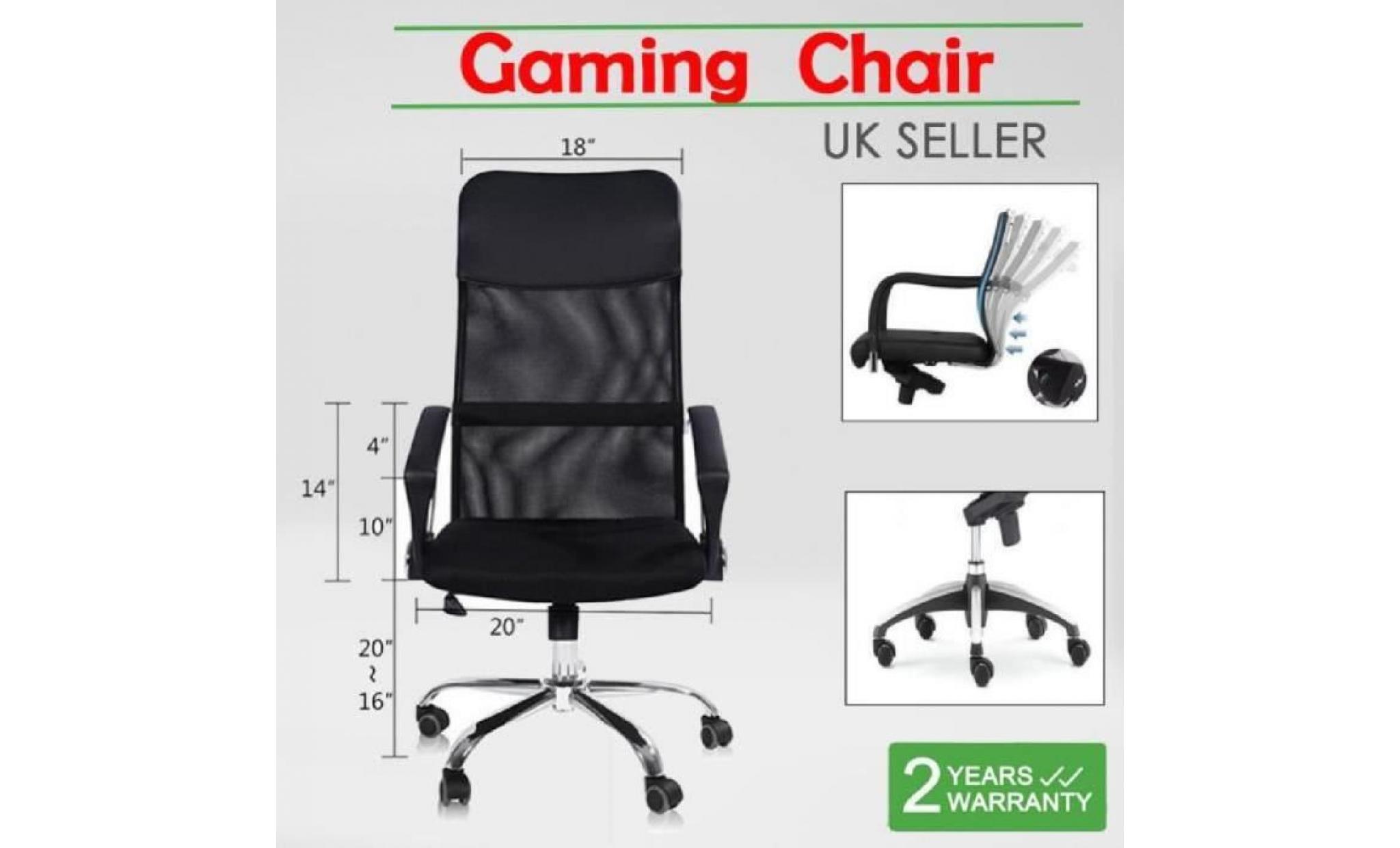chaise de bureau d'ordinateur fauteuil maille de direction 360 °pivotant en cuir pu avec 4 roues   xy fr pas cher