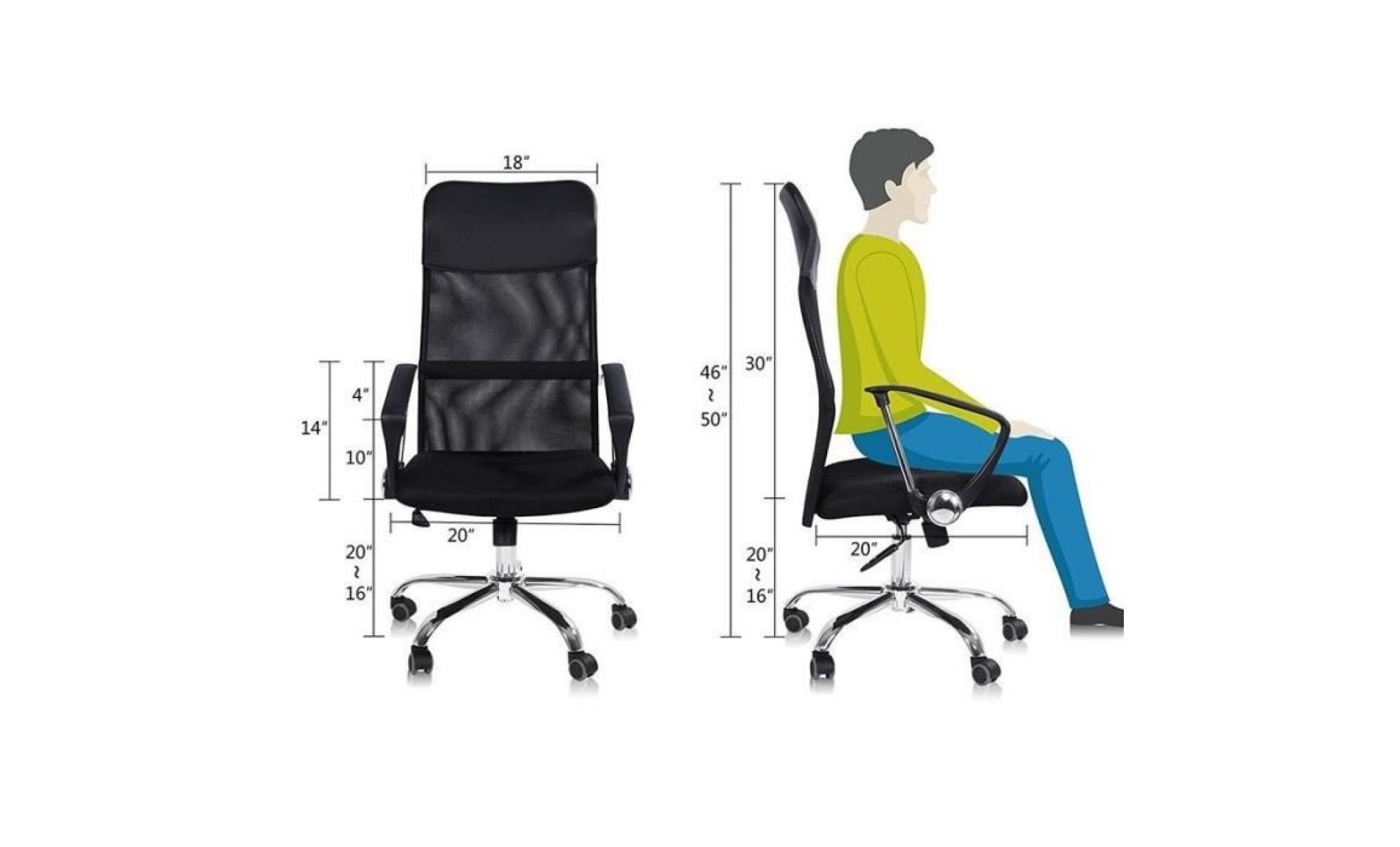 chaise de bureau d'ordinateur fauteuil maille de direction 360 °pivotant en cuir pu avec 4 roues   xy fr pas cher