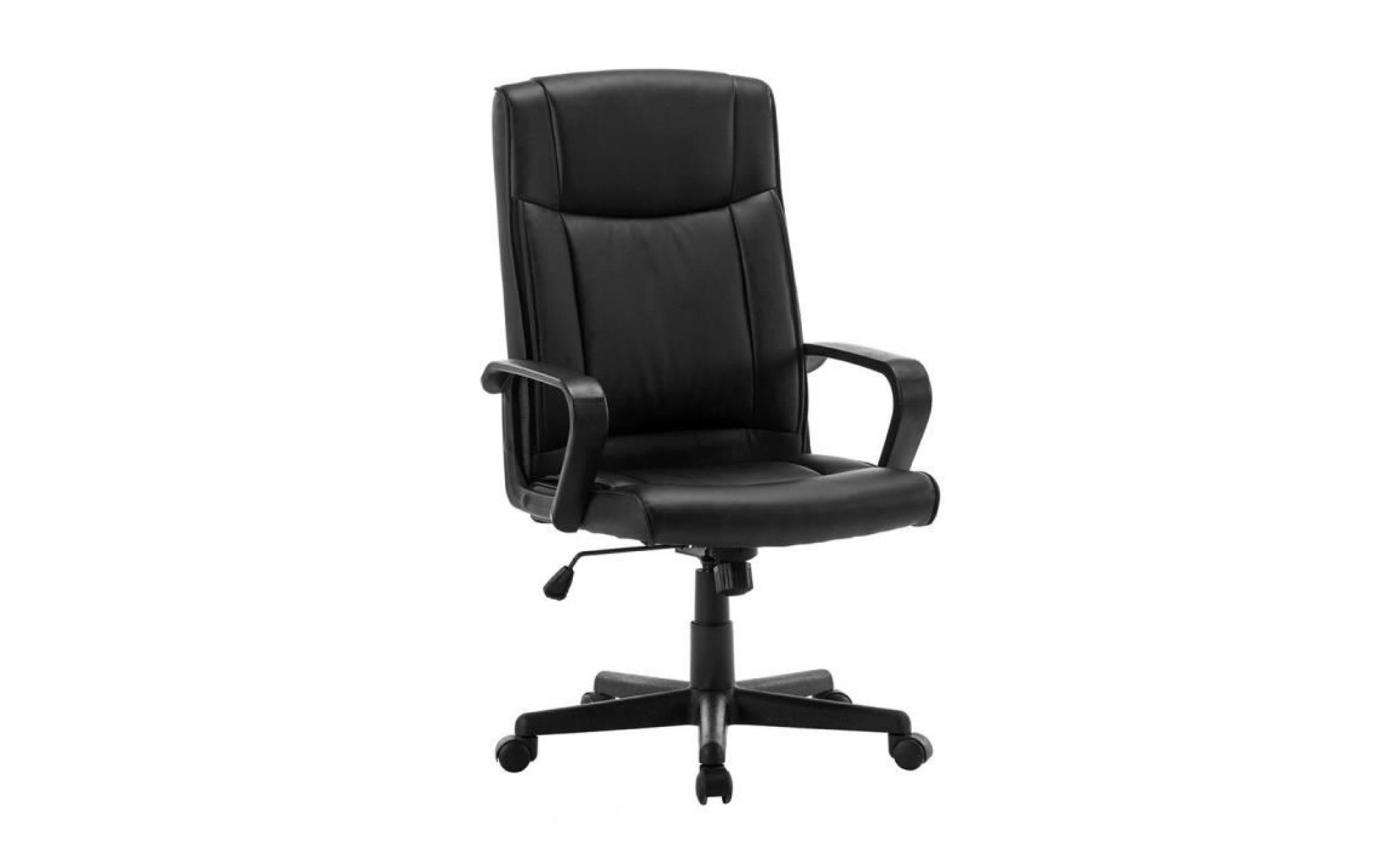 chaise de bureau en cuir, dossier haut, pivotant, hauteur réglable avec accoudoir (noir)